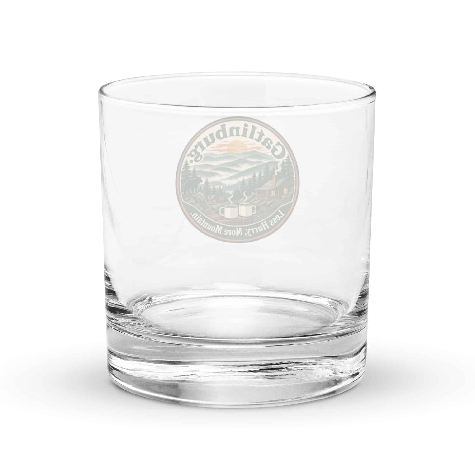 Gatlinburg and the Smokies Rocks Glass: Gatlinburg. Less Hurry, More Mountain, Vintage Round Badge