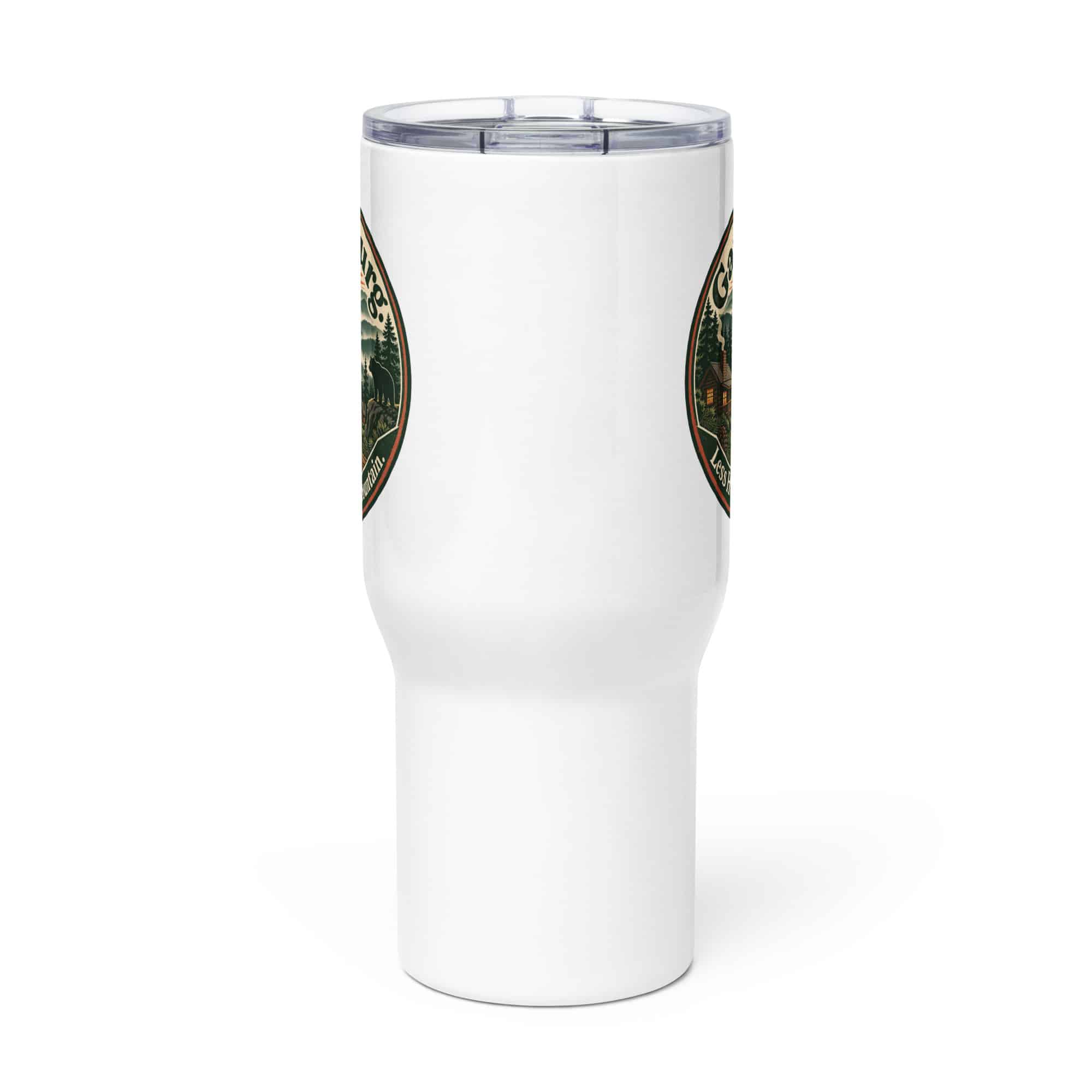 Gatlinburg and the Smokies Travel Mug: Gatlinburg. Less Hurry, More Mountain, Vintage Round Badge