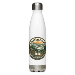 Gatlinburg and the Smokies Stainless Steel Water Bottle: Gatlinburg. Less Hurry, More Mountain, Vintage Round Badge - 17 oz - Main