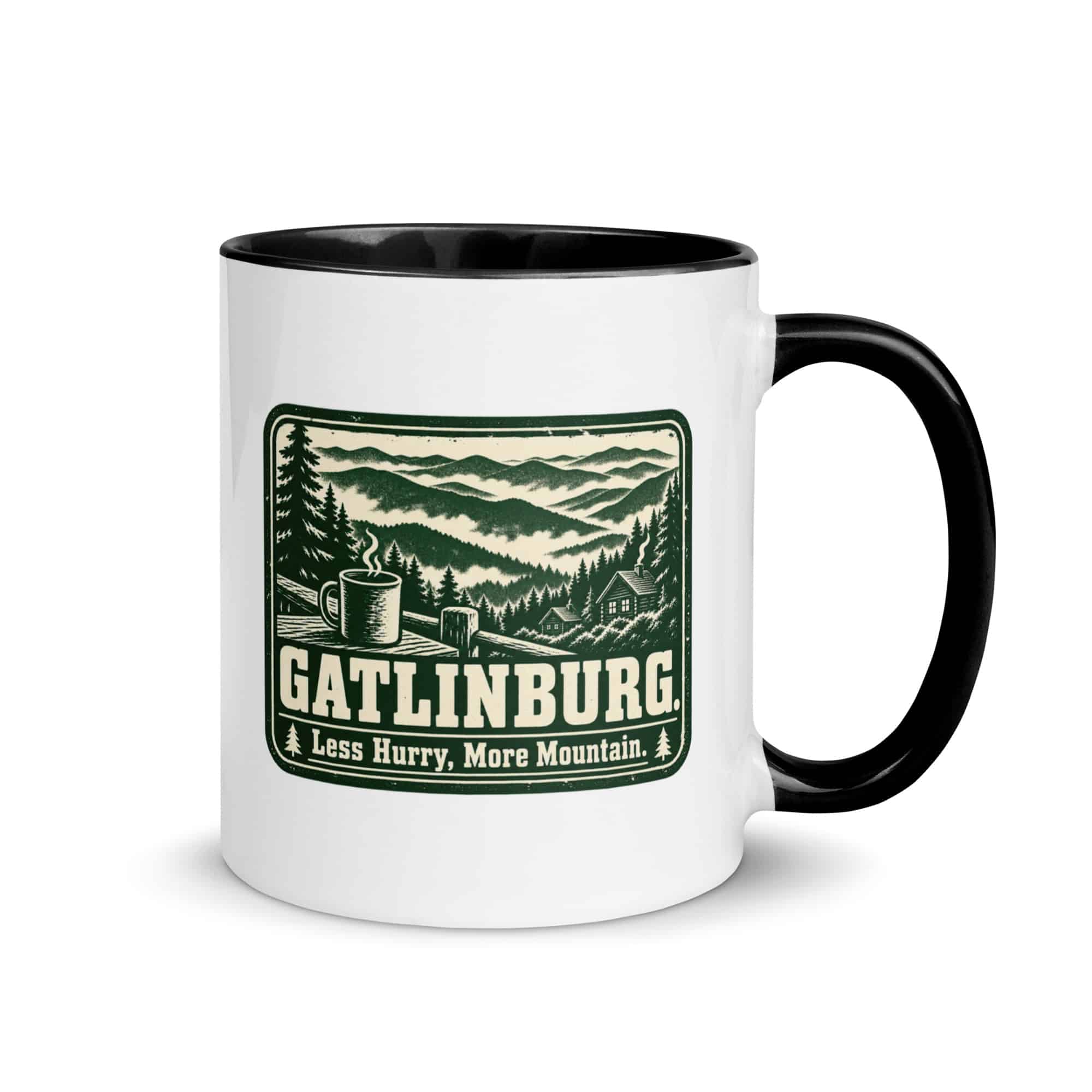 Gatlinburg and the Smokies Color Inside Coffee Mug: Gatlinburg. Less Hurry, More Mountain, Forest Ink Stamp