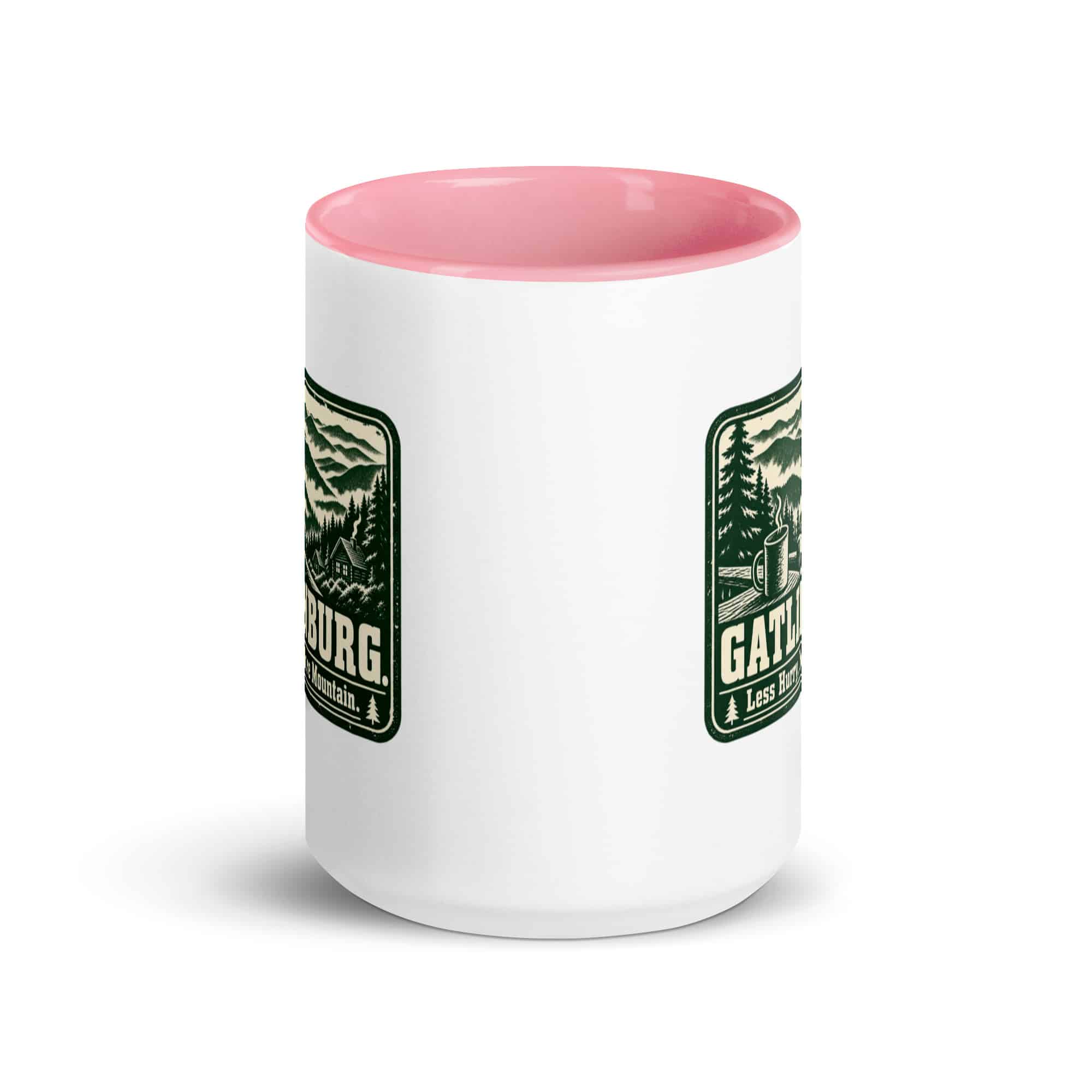 Gatlinburg and the Smokies Color Inside Coffee Mug: Gatlinburg. Less Hurry, More Mountain, Forest Ink Stamp