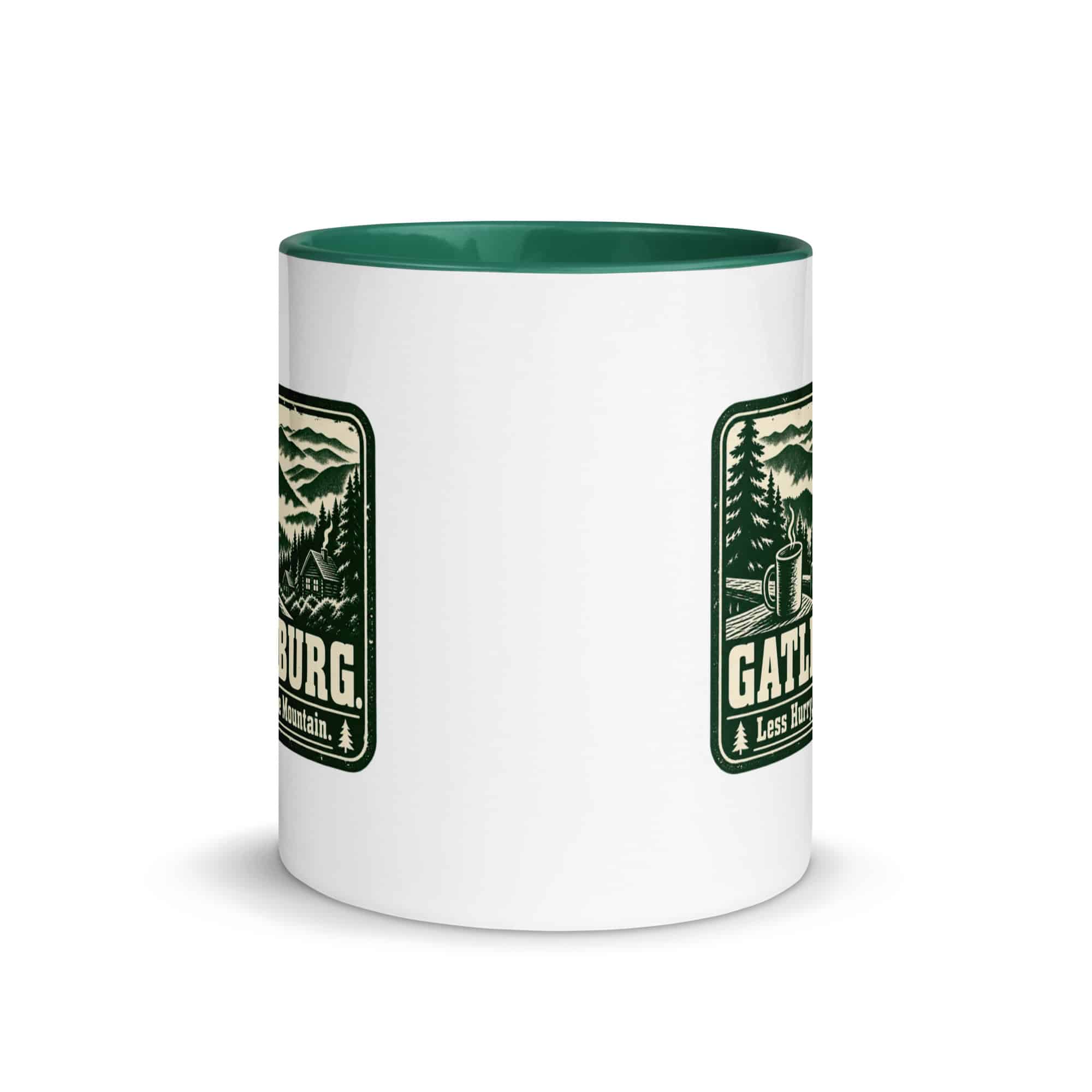 Gatlinburg and the Smokies Color Inside Coffee Mug: Gatlinburg. Less Hurry, More Mountain, Forest Ink Stamp