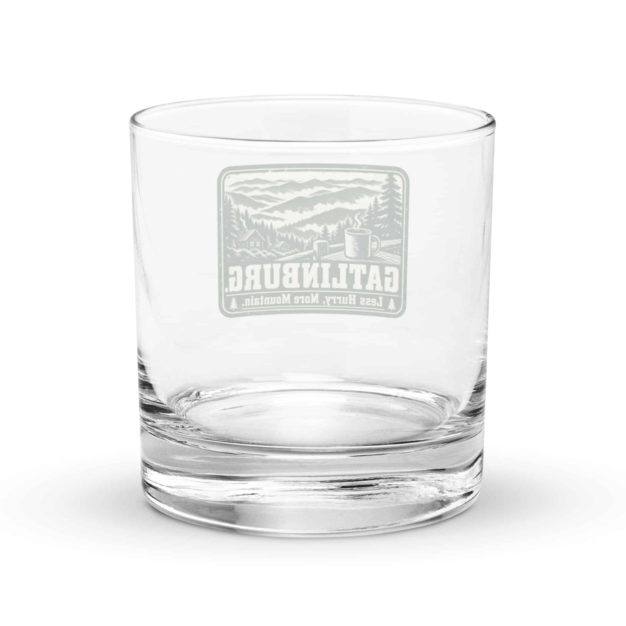 Gatlinburg and the Smokies Rocks Glass: Gatlinburg. Less Hurry, More Mountain, Forest Ink Stamp