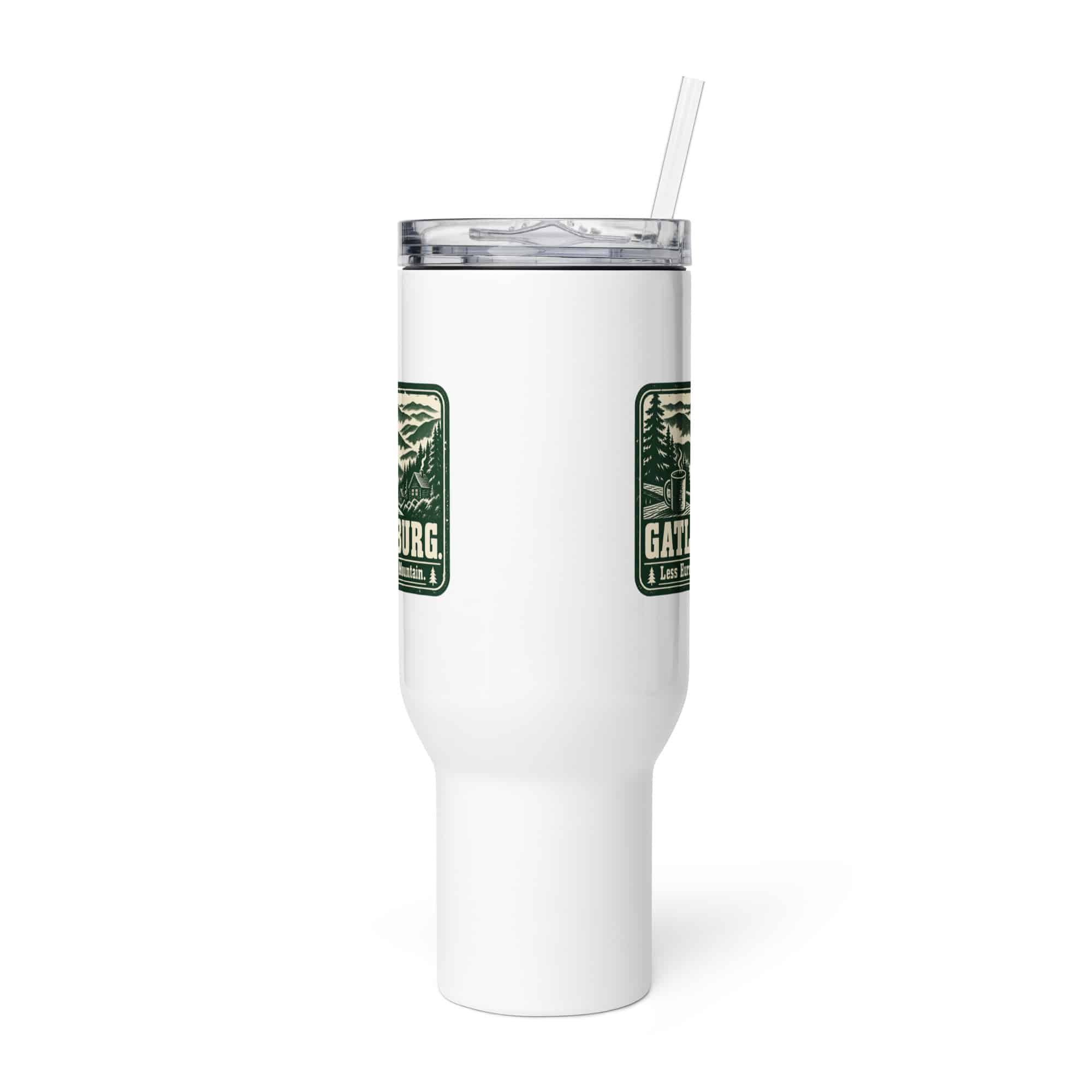 Gatlinburg and the Smokies Travel Mug: Gatlinburg. Less Hurry, More Mountain, Forest Ink Stamp