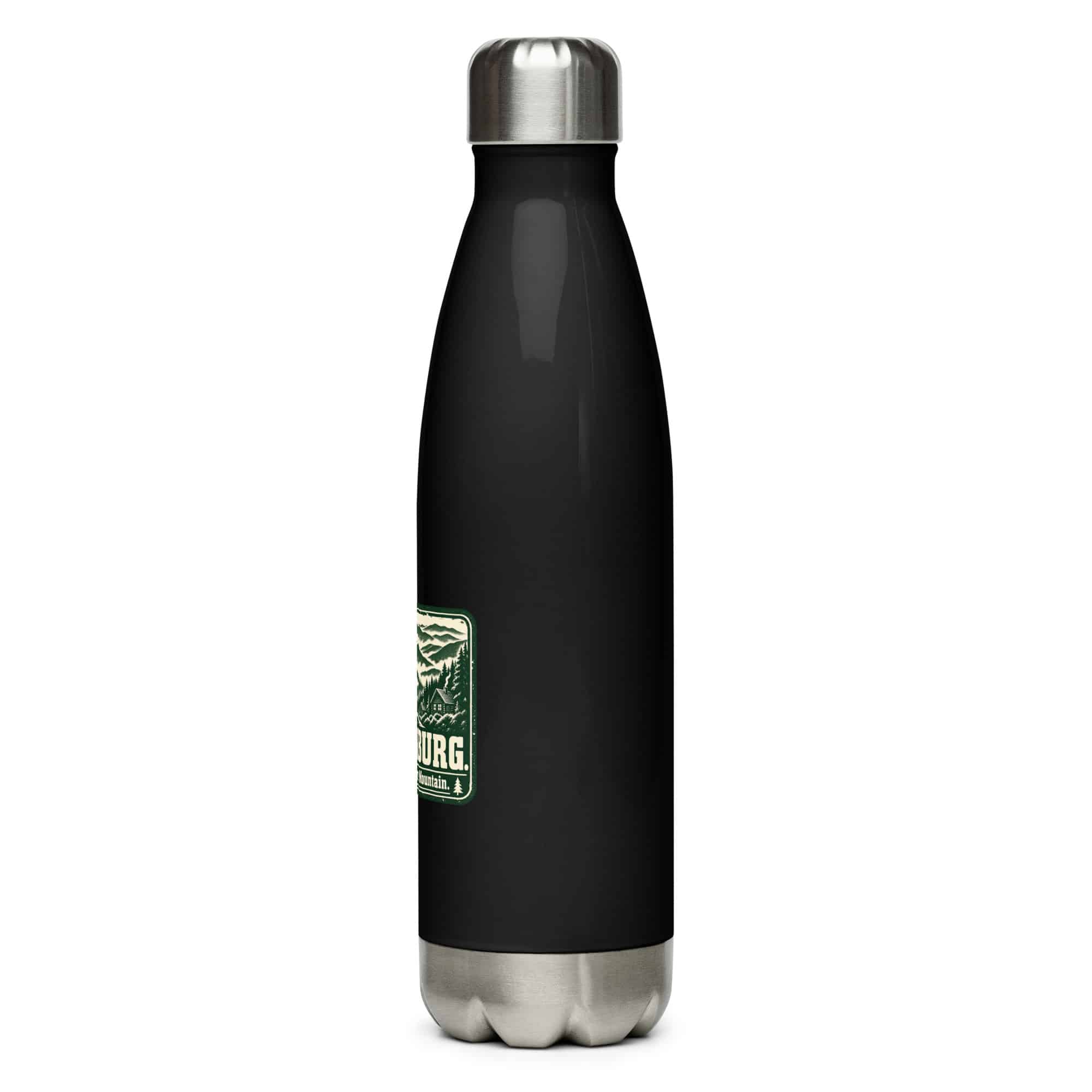 Gatlinburg and the Smokies Stainless Steel Water Bottle: Gatlinburg. Less Hurry, More Mountain, Forest Ink Stamp