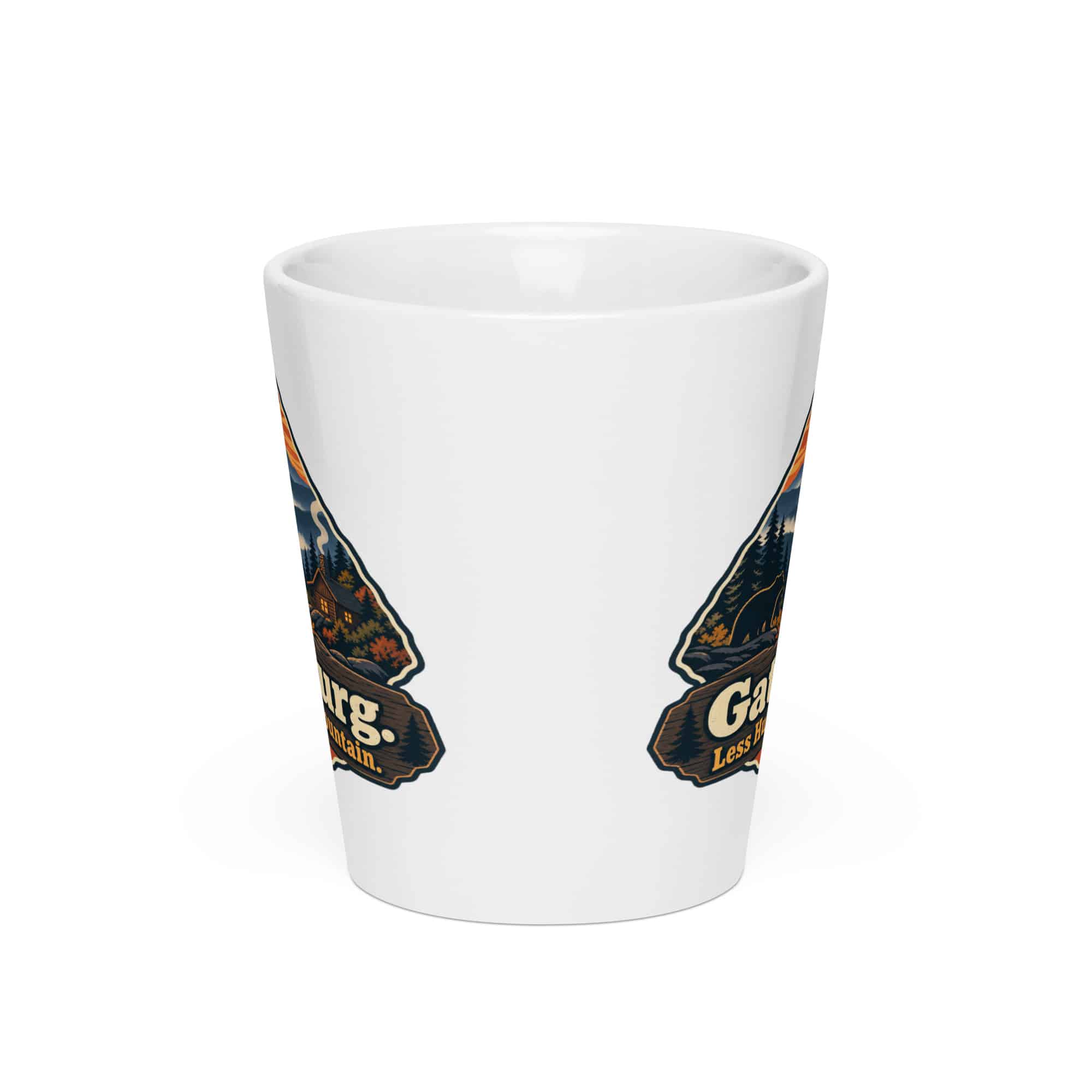 Gatlinburg and the Smokies Latte Mug: Gatlinburg. Less Hurry, More Mountain, Scenic Shield Badge