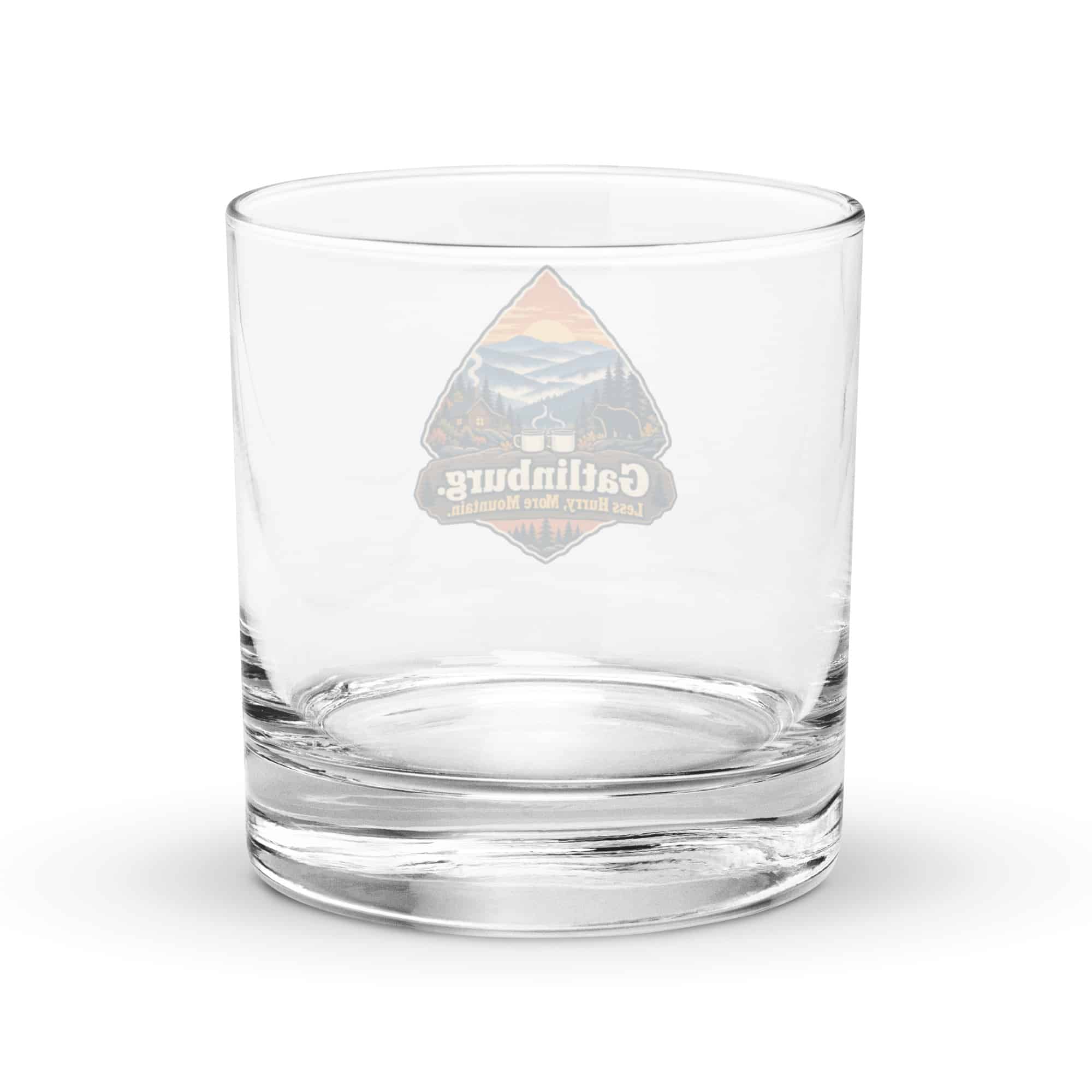 Gatlinburg and the Smokies Rocks Glass: Gatlinburg. Less Hurry, More Mountain, Scenic Shield Badge