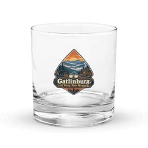 Gatlinburg and the Smokies Rocks Glass: Gatlinburg. Less Hurry, More Mountain, Scenic Shield Badge - 10.5 oz - Main