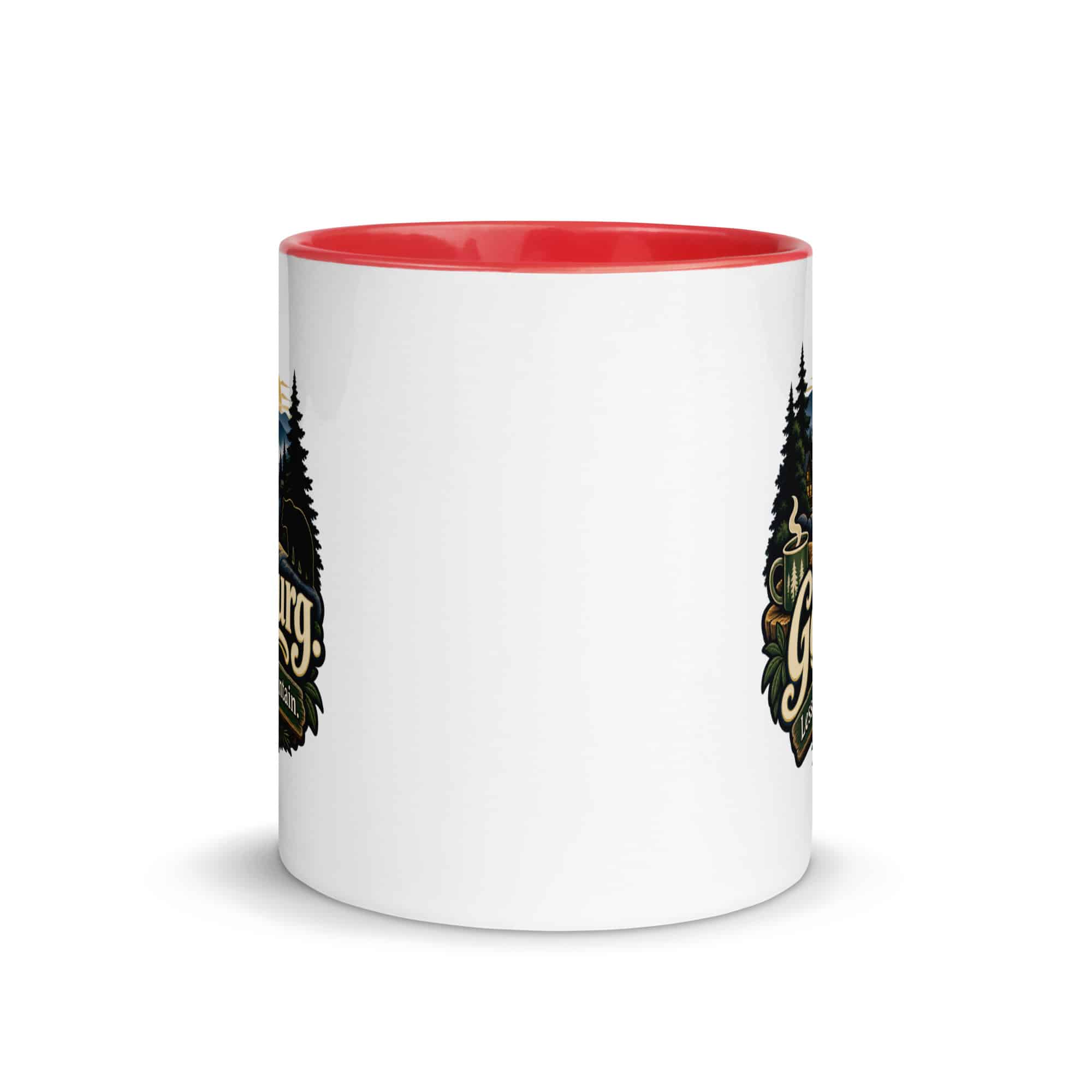 Gatlinburg and the Smokies Color Inside Coffee Mug: Gatlinburg. Less Hurry, More Mountain, Woodland Scenic Lettering