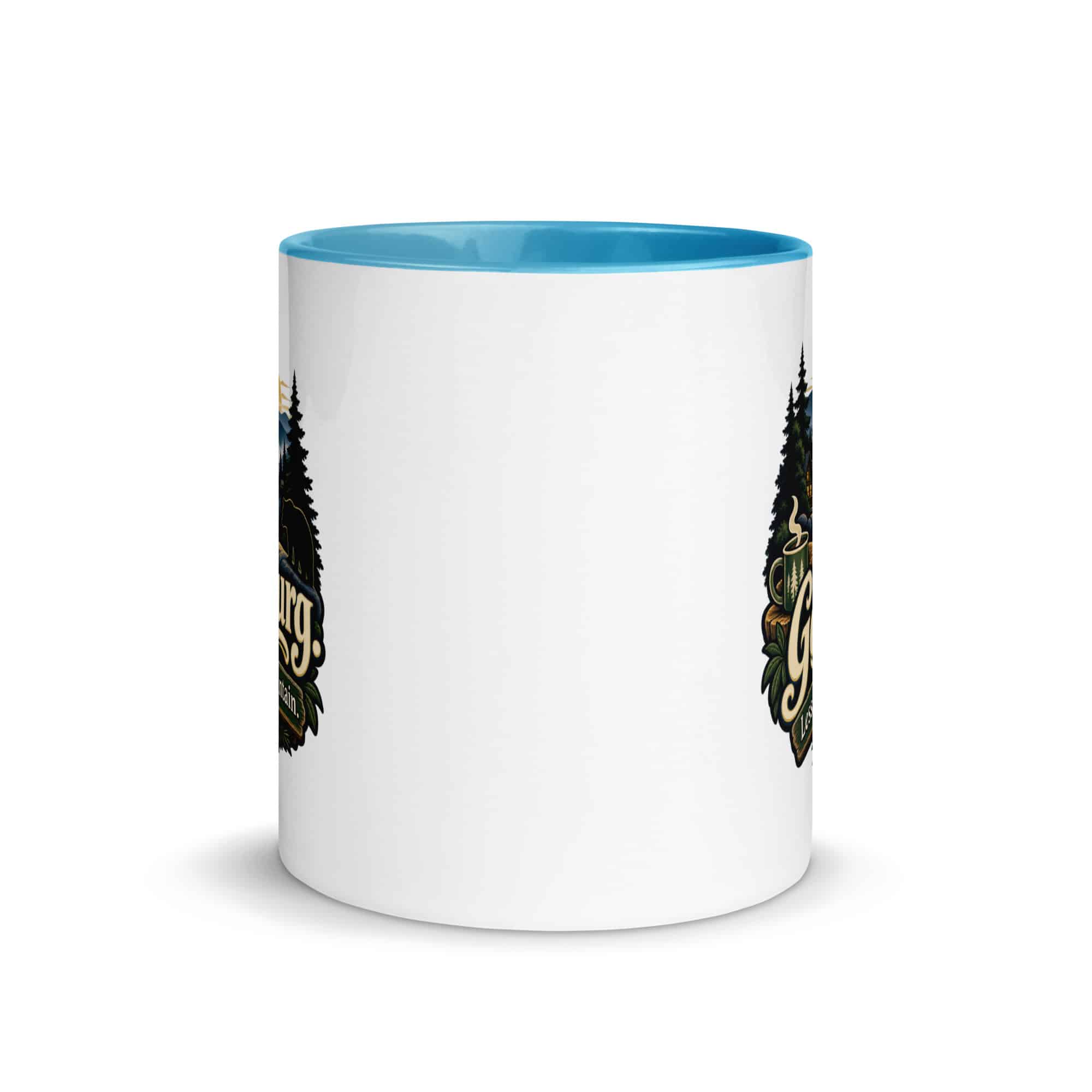 Gatlinburg and the Smokies Color Inside Coffee Mug: Gatlinburg. Less Hurry, More Mountain, Woodland Scenic Lettering