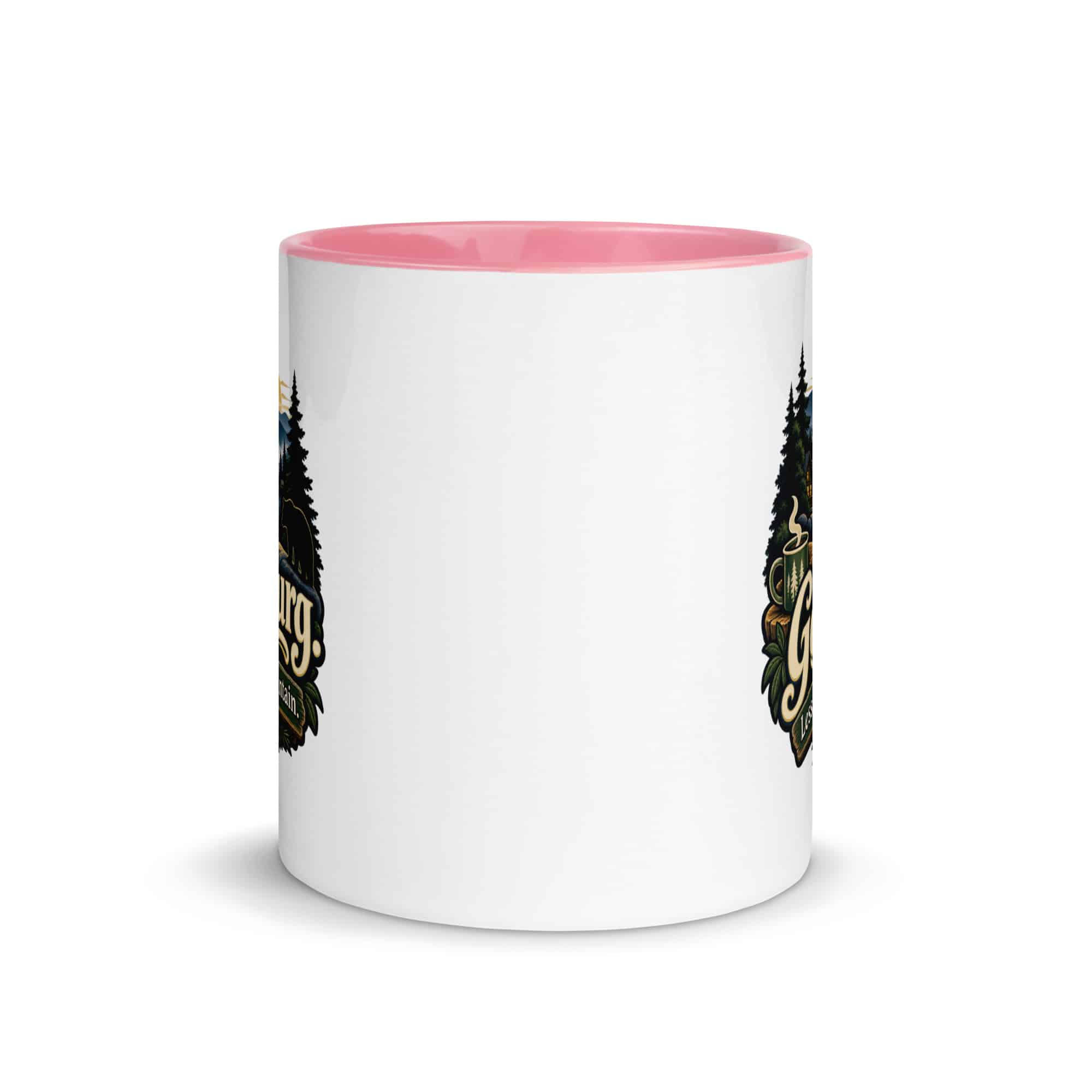Gatlinburg and the Smokies Color Inside Coffee Mug: Gatlinburg. Less Hurry, More Mountain, Woodland Scenic Lettering