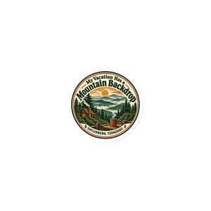 Gatlinburg and the Smokies Die-Cut Magnet: My Vacation Has a Mountain Backdrop, Vintage Round Badge - 3″×3″ - Main