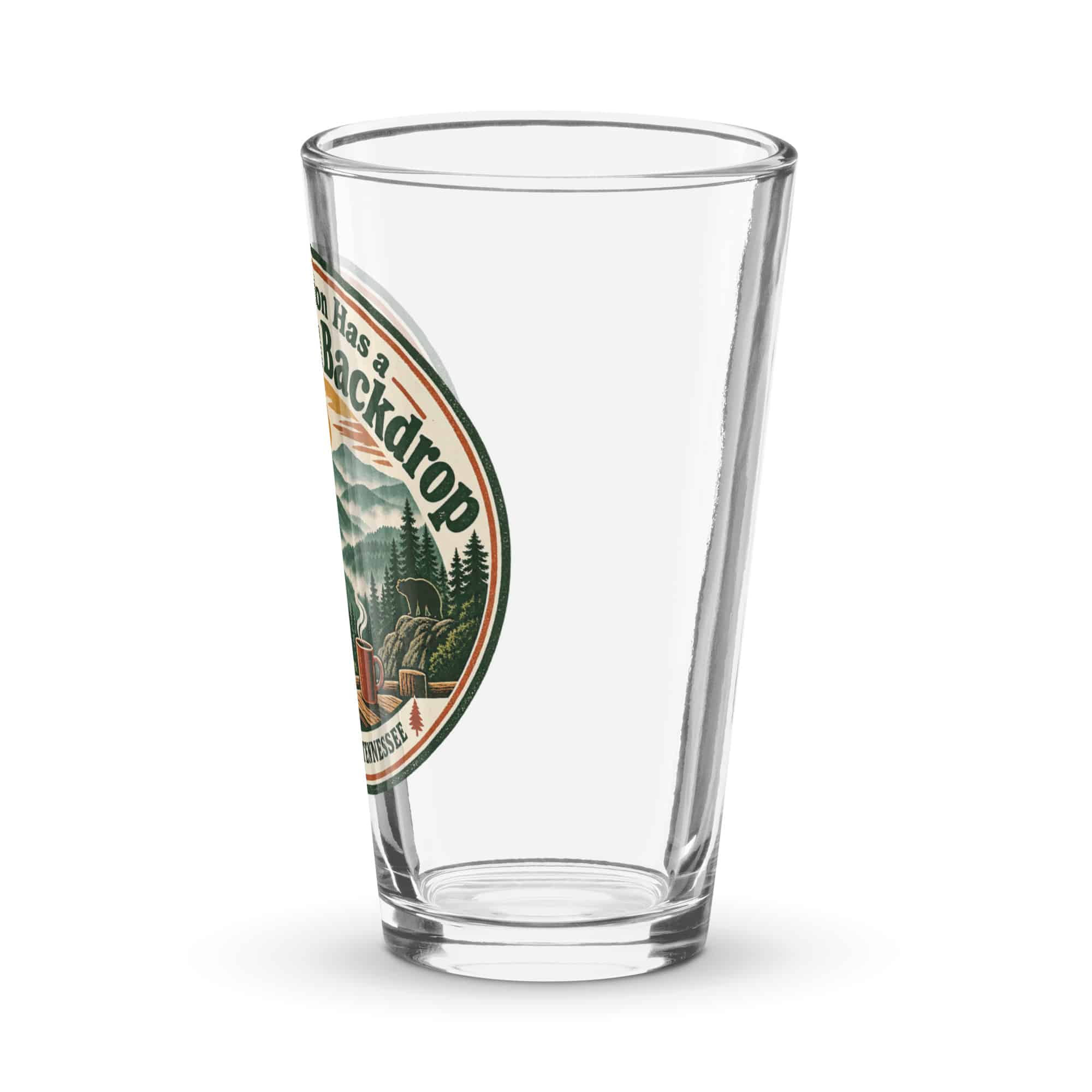 Gatlinburg and the Smokies Pint Glass: My Vacation Has a Mountain Backdrop, Vintage Round Badge