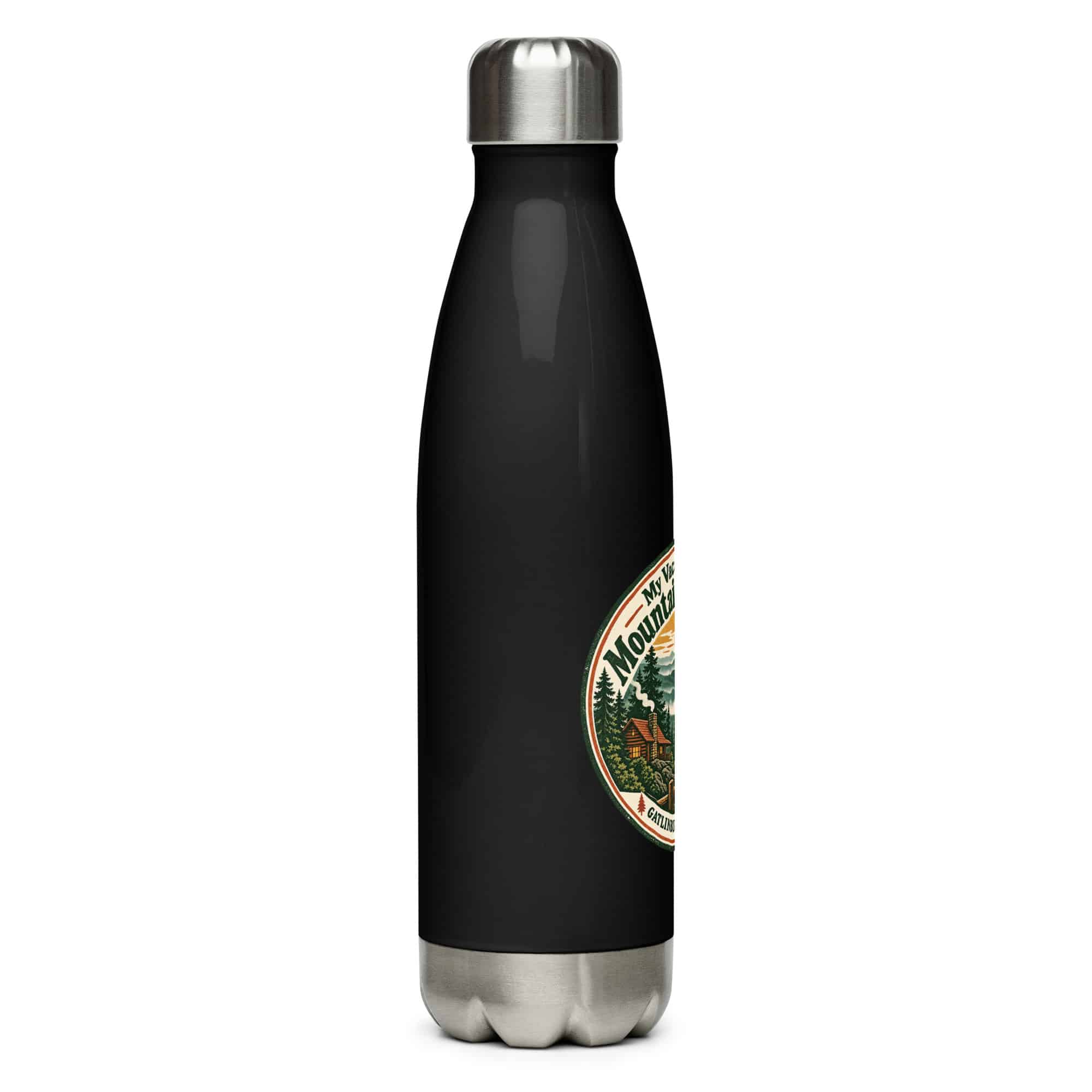 Gatlinburg and the Smokies Stainless Steel Water Bottle: My Vacation Has a Mountain Backdrop, Vintage Round Badge