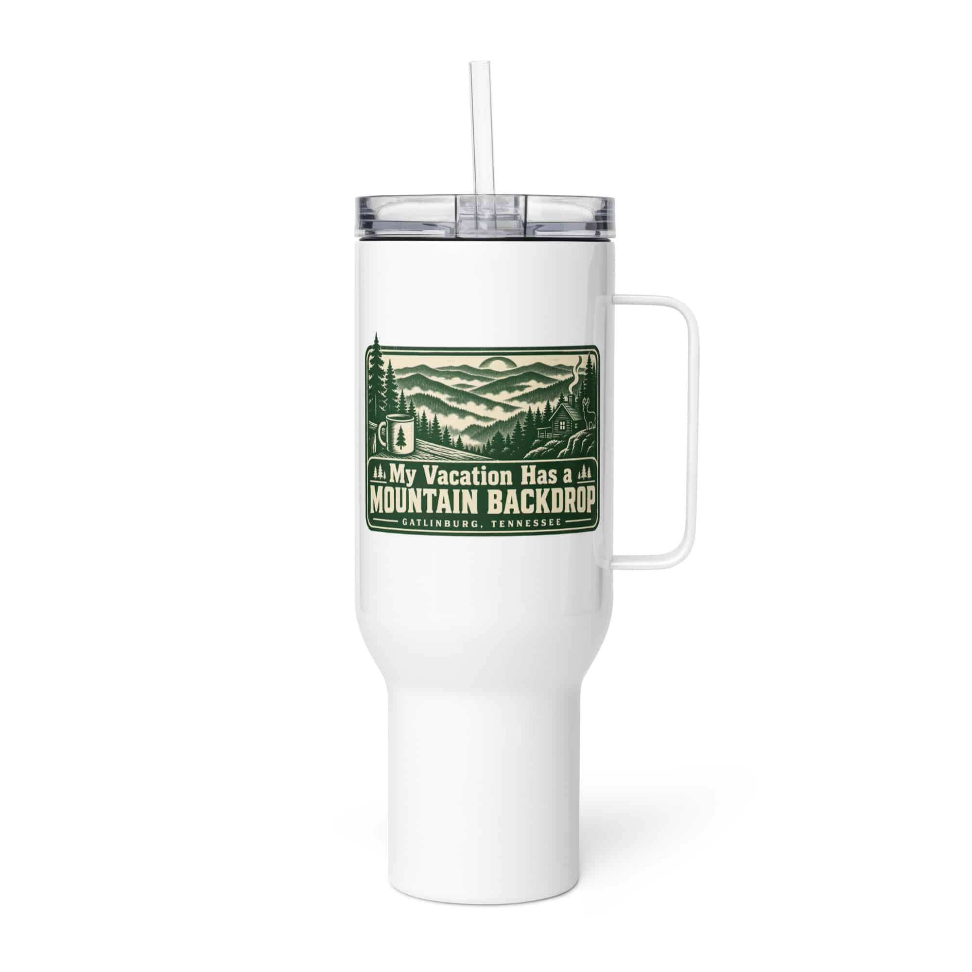 Gatlinburg and the Smokies Travel Mug: My Vacation Has a Mountain Backdrop, Forest Ink Stamp