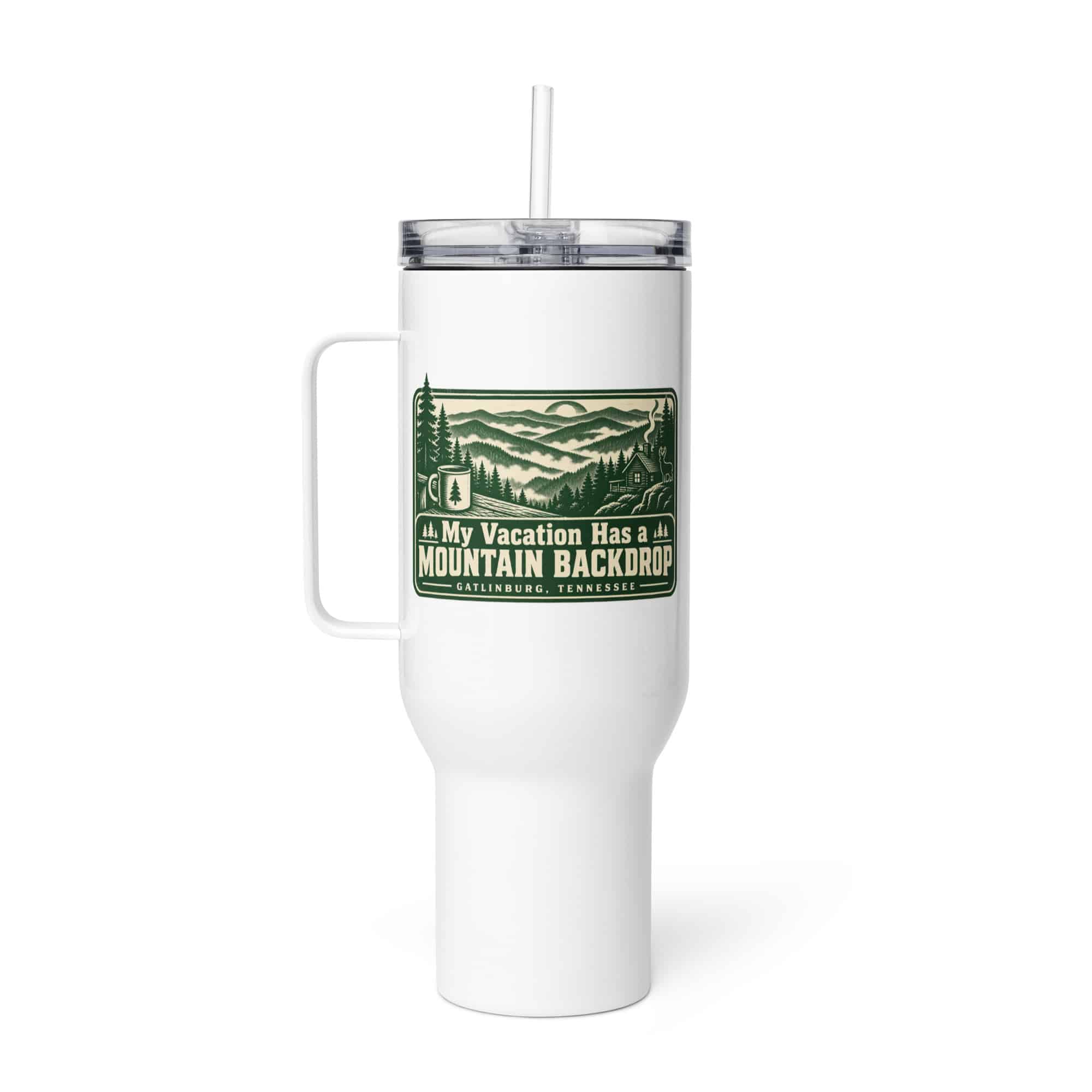 Gatlinburg and the Smokies Travel Mug: My Vacation Has a Mountain Backdrop, Forest Ink Stamp