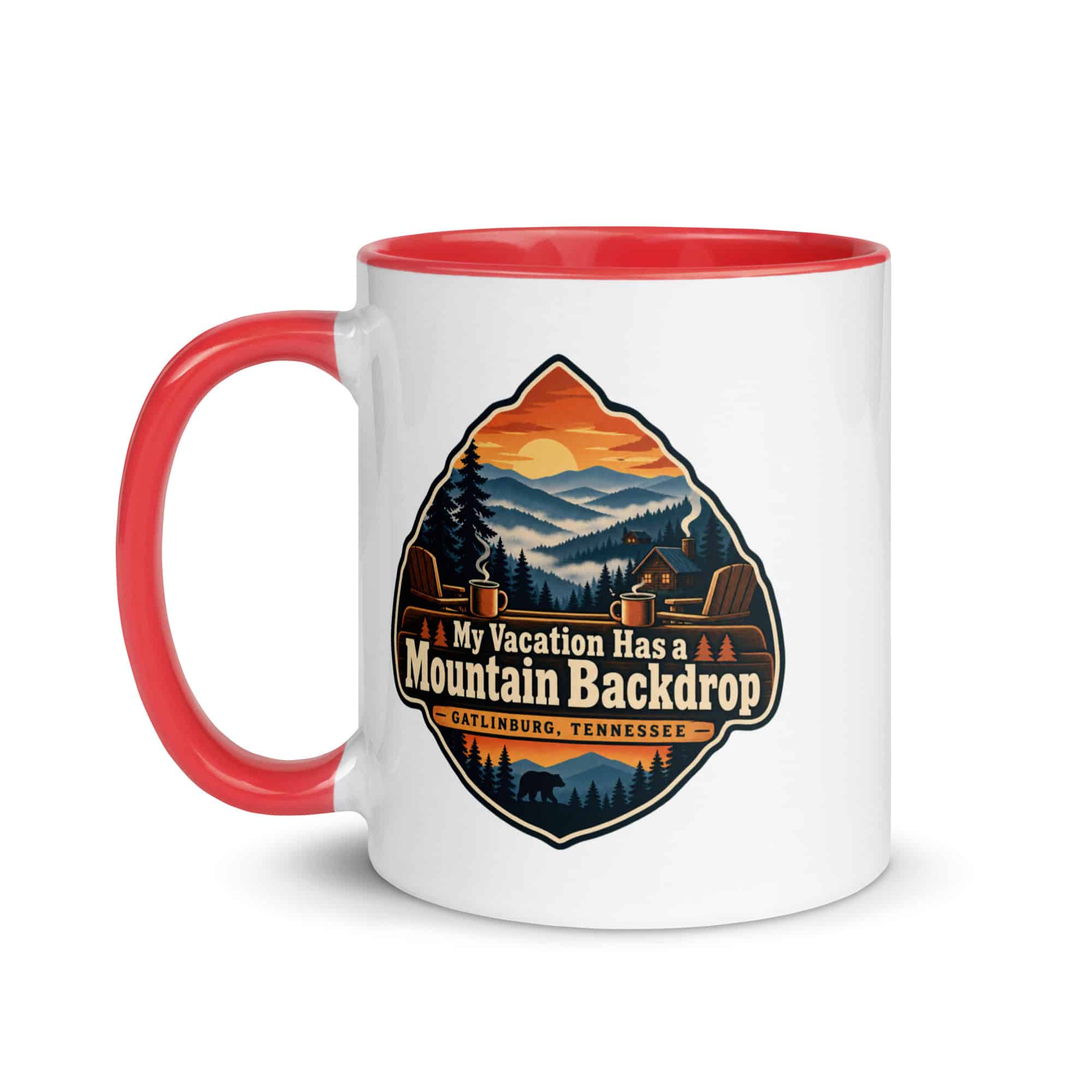 Gatlinburg and the Smokies Color Inside Coffee Mug: My Vacation Has a Mountain Backdrop, Scenic Shield Badge