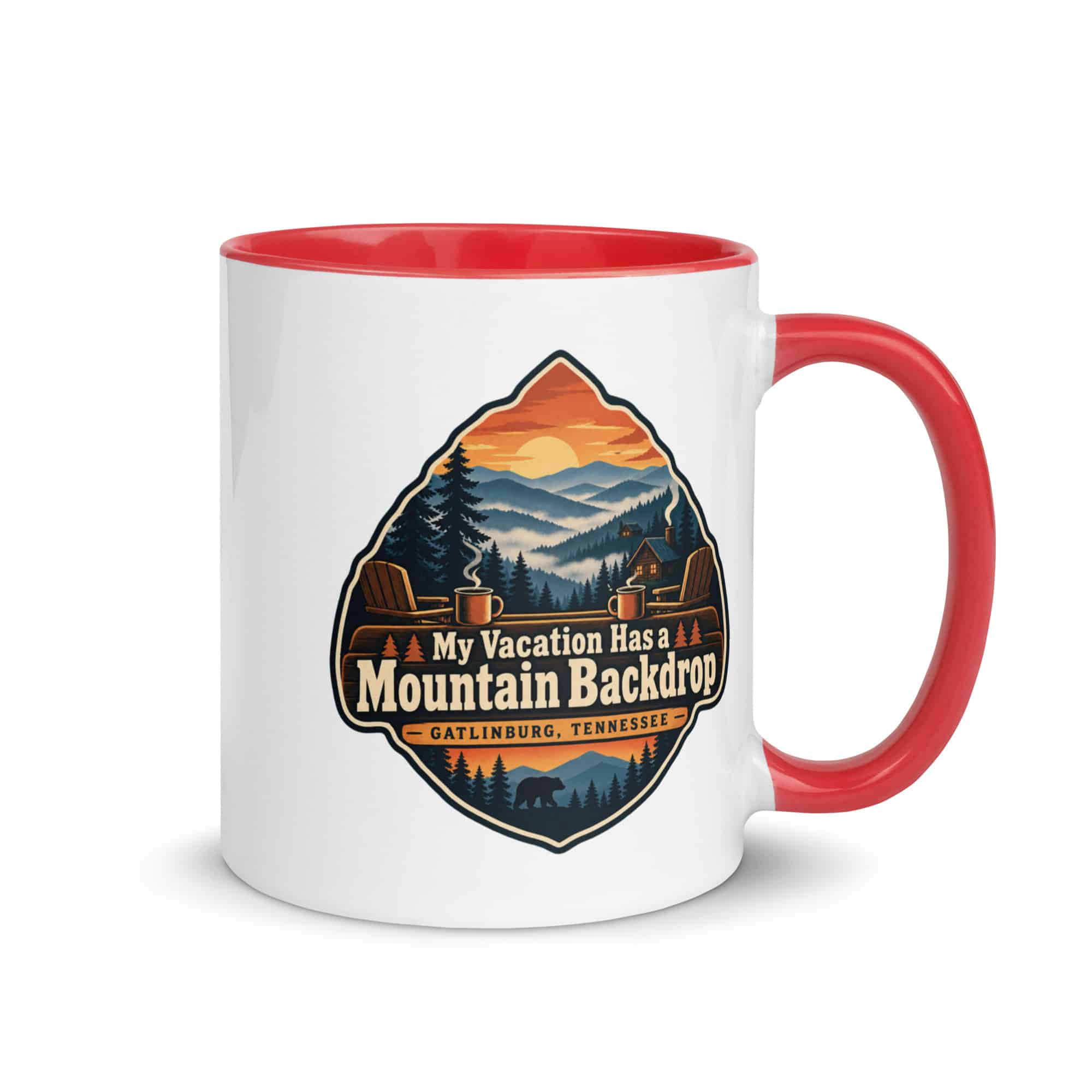 Gatlinburg and the Smokies Color Inside Coffee Mug: My Vacation Has a Mountain Backdrop, Scenic Shield Badge