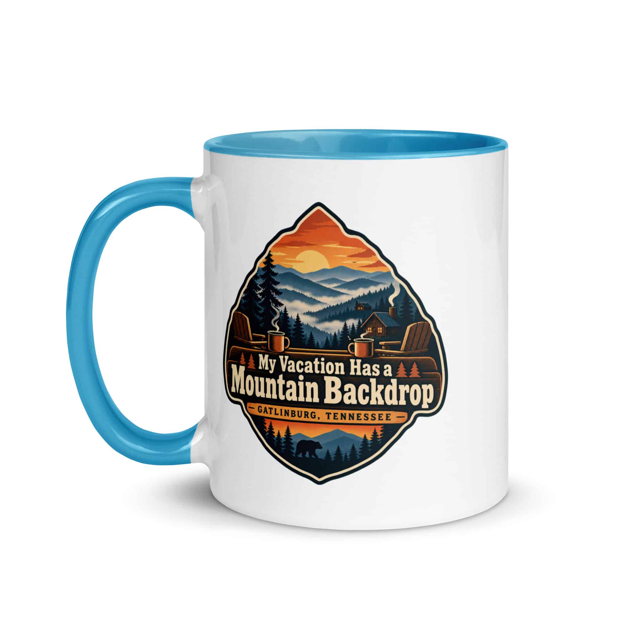 Gatlinburg and the Smokies Color Inside Coffee Mug: My Vacation Has a Mountain Backdrop, Scenic Shield Badge