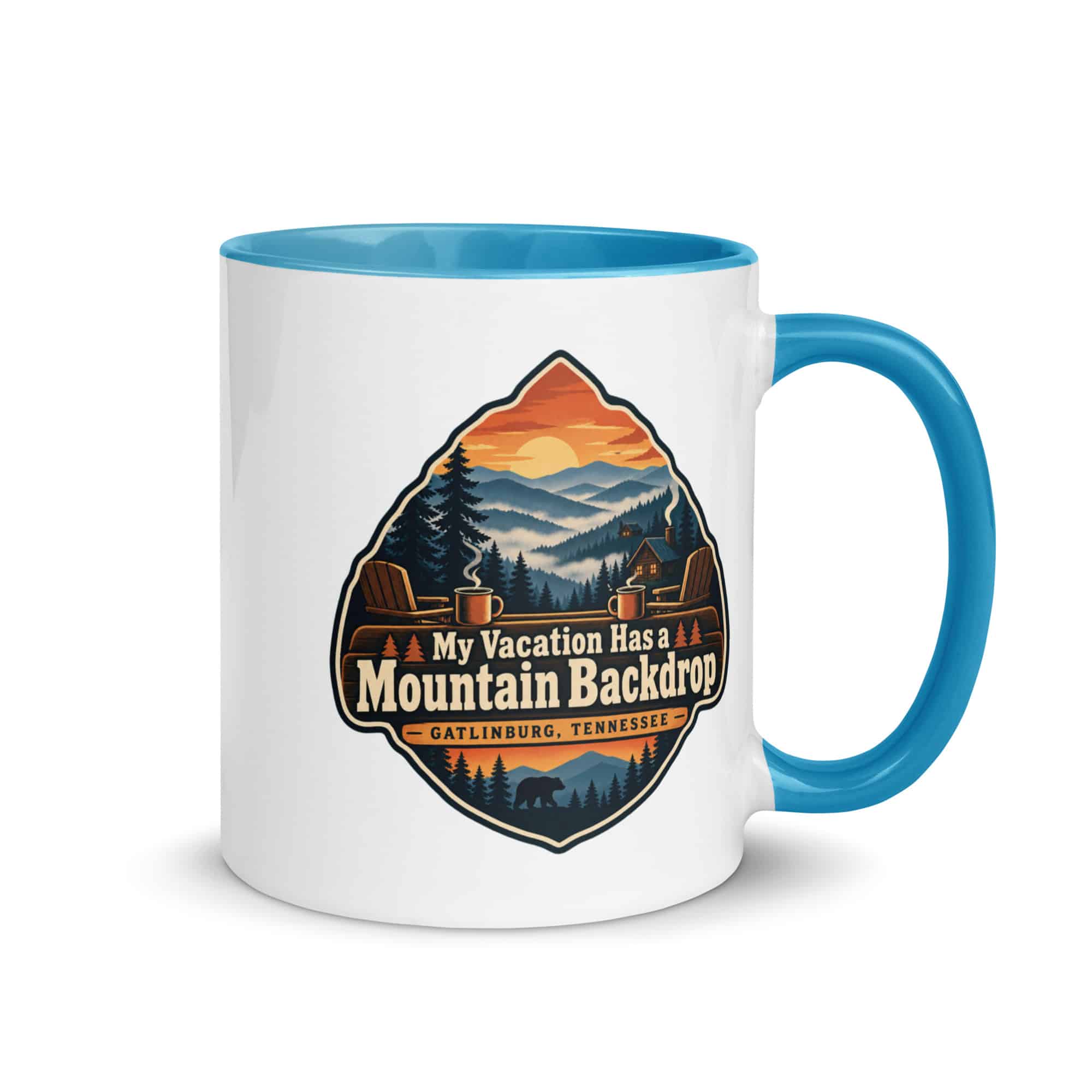 Gatlinburg and the Smokies Color Inside Coffee Mug: My Vacation Has a Mountain Backdrop, Scenic Shield Badge