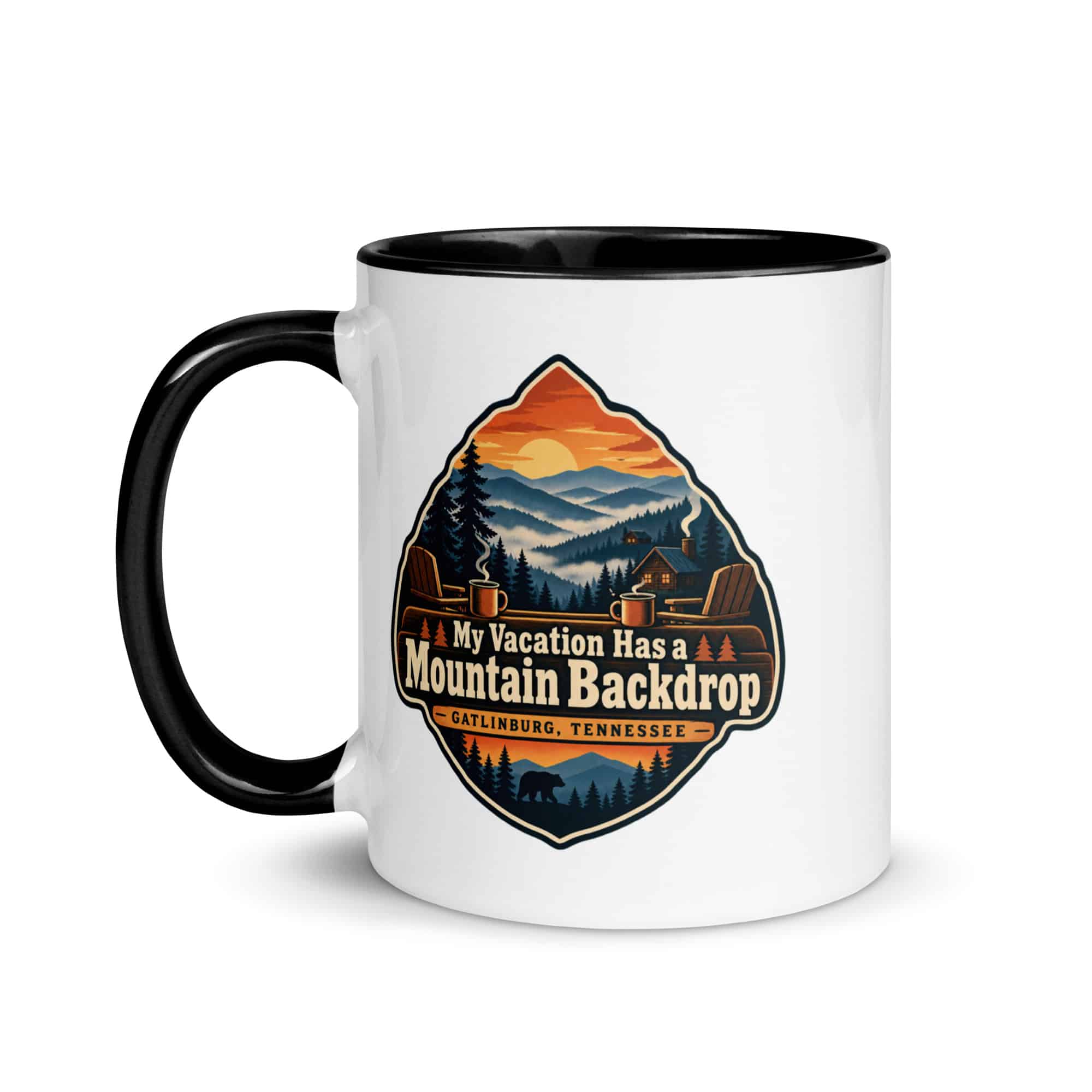 Gatlinburg and the Smokies Color Inside Coffee Mug: My Vacation Has a Mountain Backdrop, Scenic Shield Badge