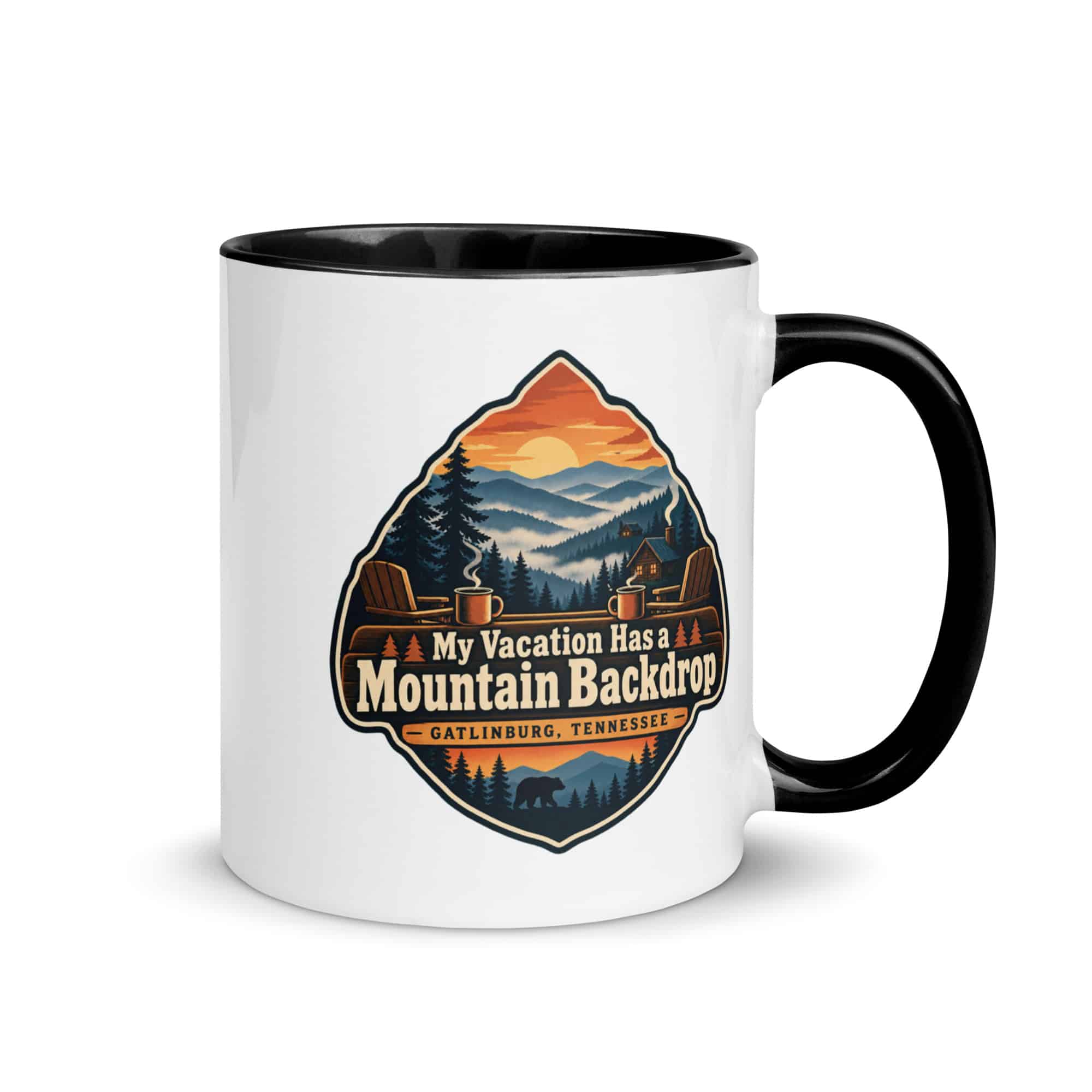 Gatlinburg and the Smokies Color Inside Coffee Mug: My Vacation Has a Mountain Backdrop, Scenic Shield Badge