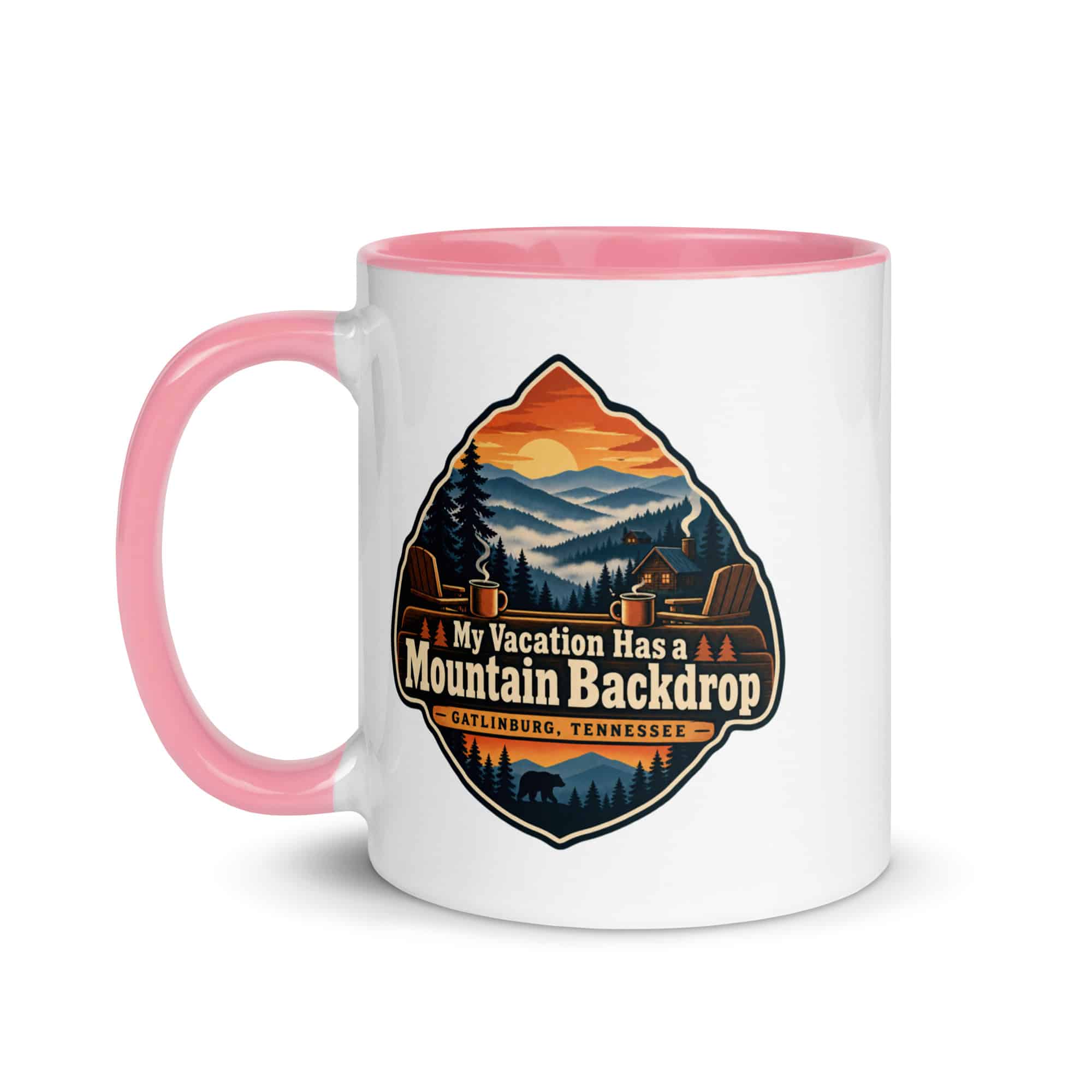 Gatlinburg and the Smokies Color Inside Coffee Mug: My Vacation Has a Mountain Backdrop, Scenic Shield Badge