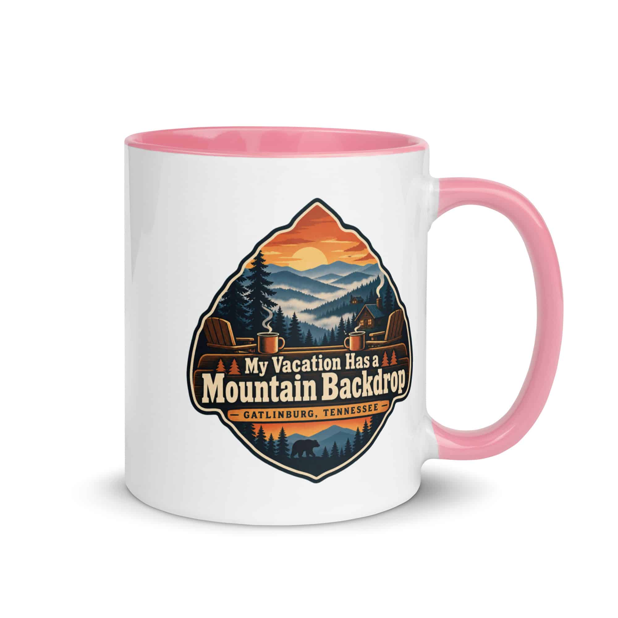 Gatlinburg and the Smokies Color Inside Coffee Mug: My Vacation Has a Mountain Backdrop, Scenic Shield Badge