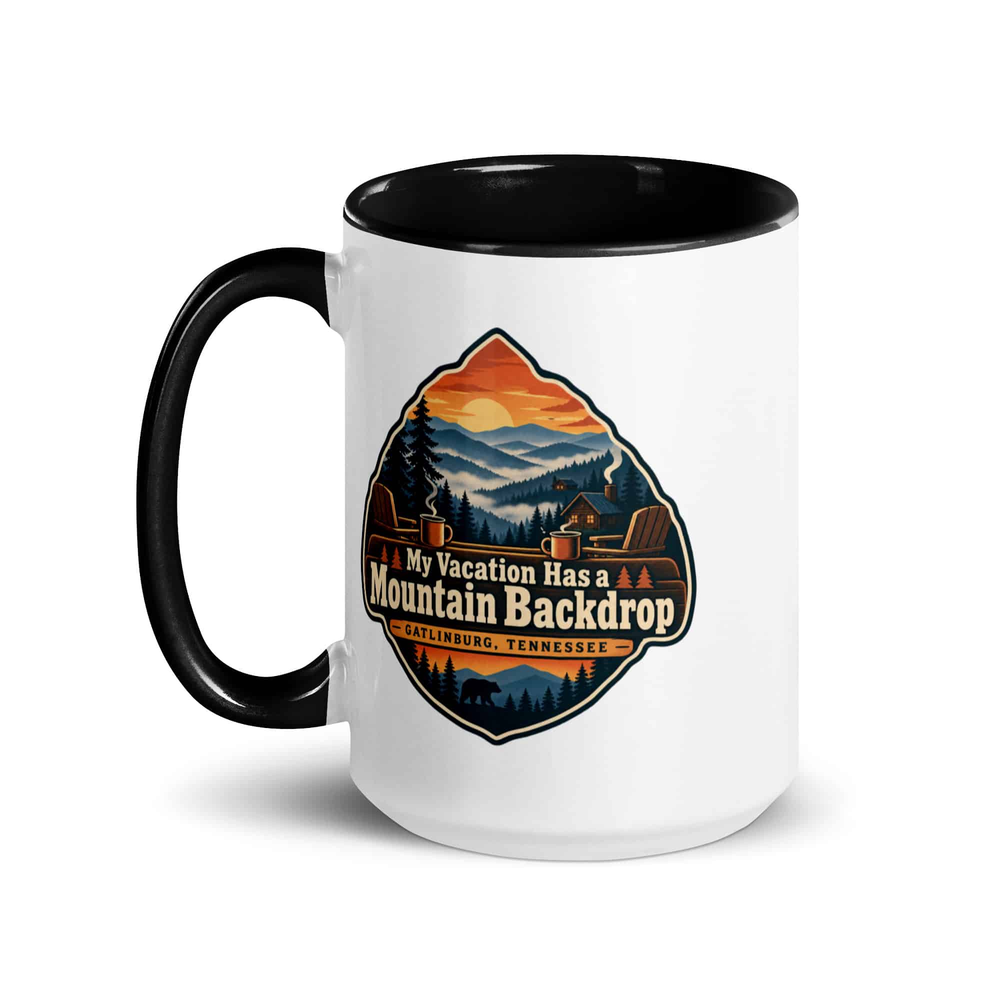 Gatlinburg and the Smokies Color Inside Coffee Mug: My Vacation Has a Mountain Backdrop, Scenic Shield Badge