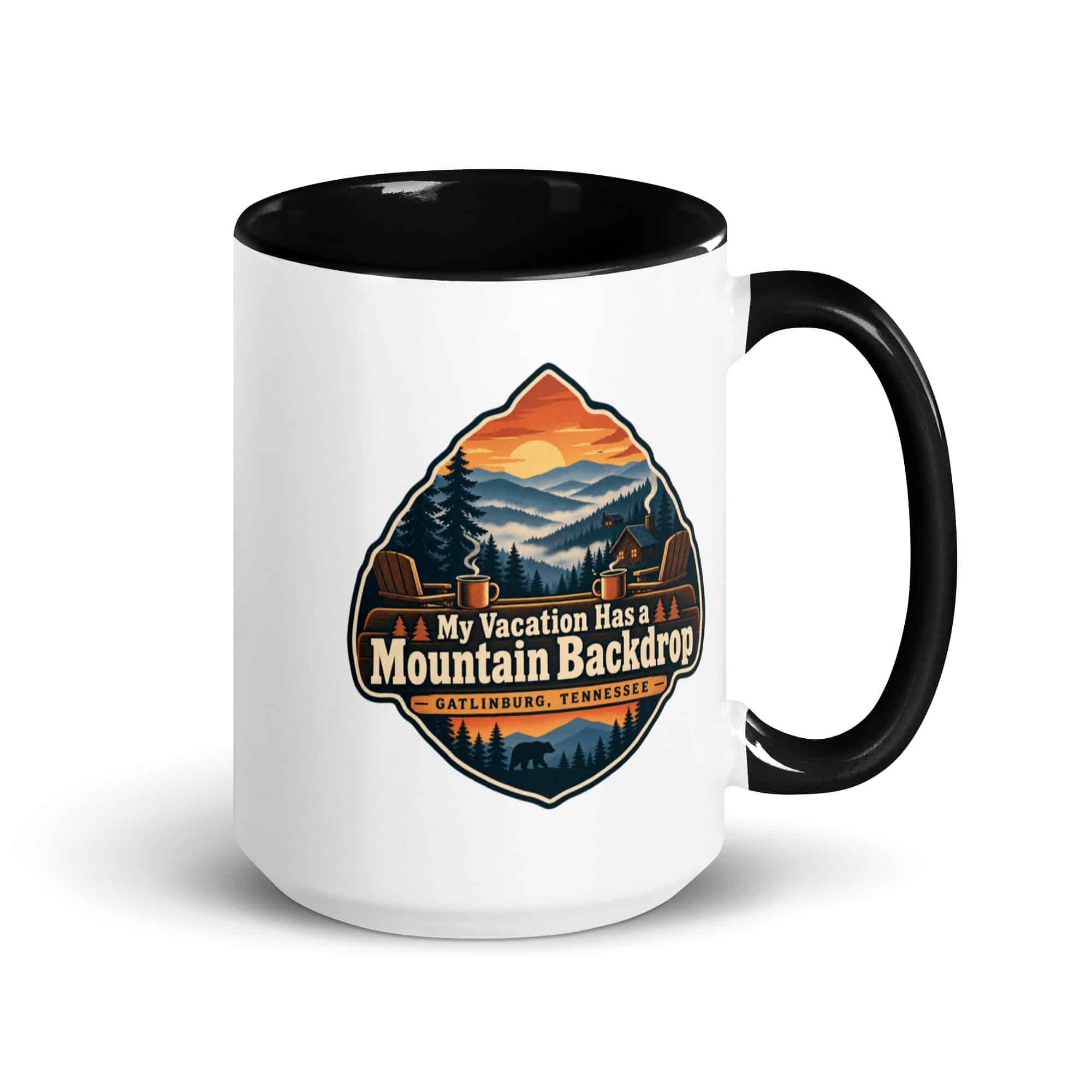 Gatlinburg and the Smokies Color Inside Coffee Mug: My Vacation Has a Mountain Backdrop, Scenic Shield Badge