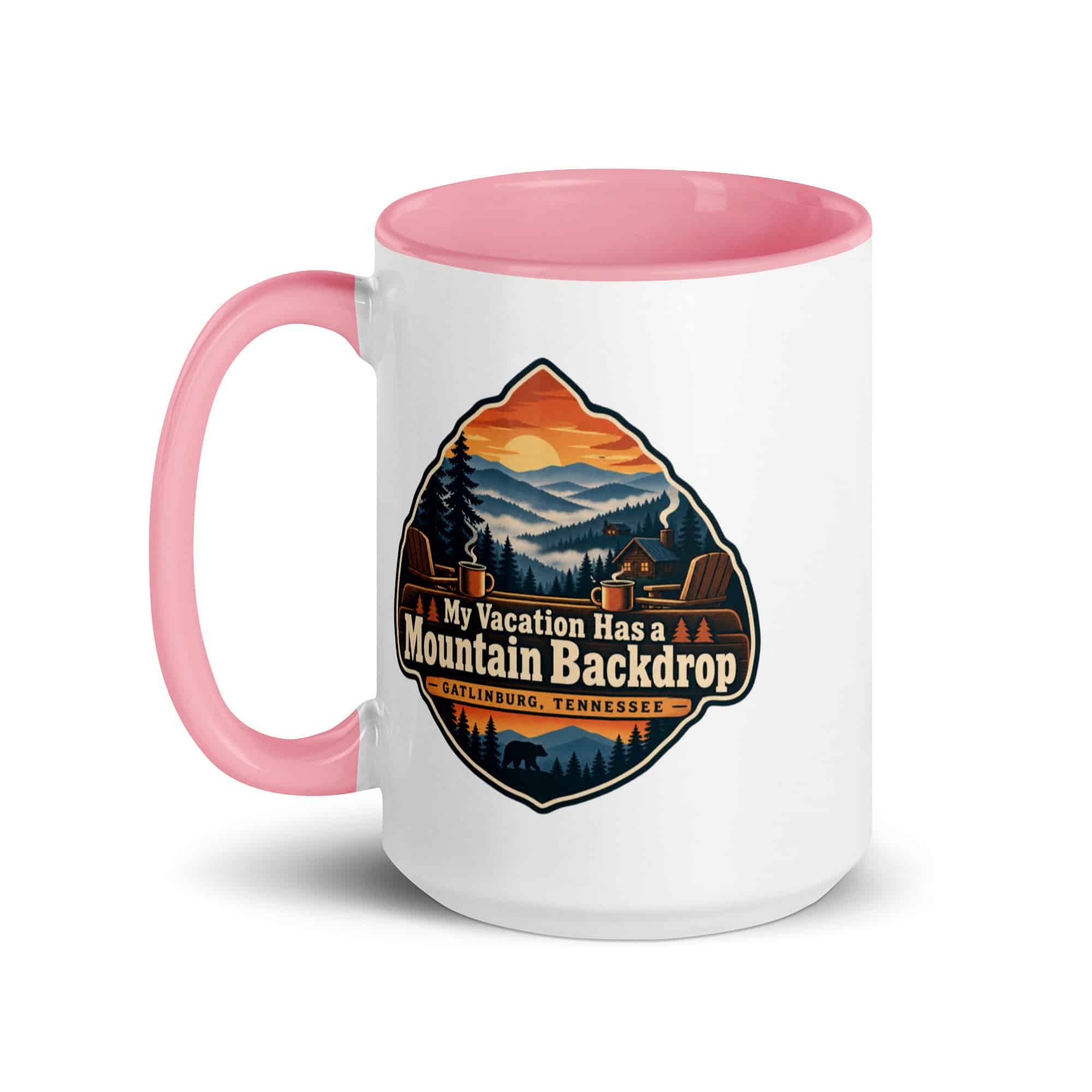 Gatlinburg and the Smokies Color Inside Coffee Mug: My Vacation Has a Mountain Backdrop, Scenic Shield Badge