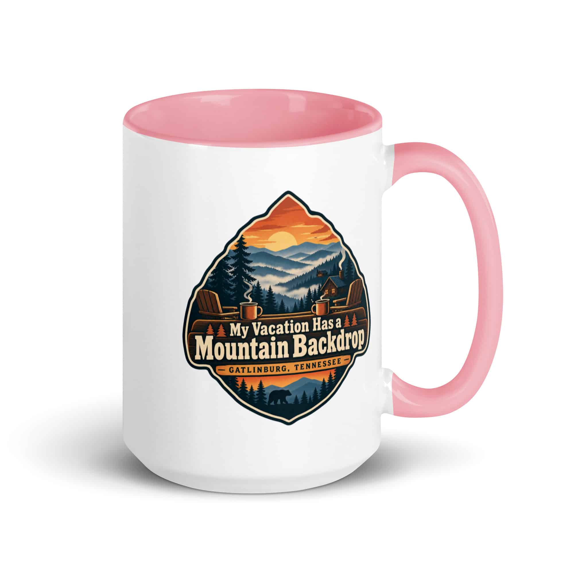Gatlinburg and the Smokies Color Inside Coffee Mug: My Vacation Has a Mountain Backdrop, Scenic Shield Badge