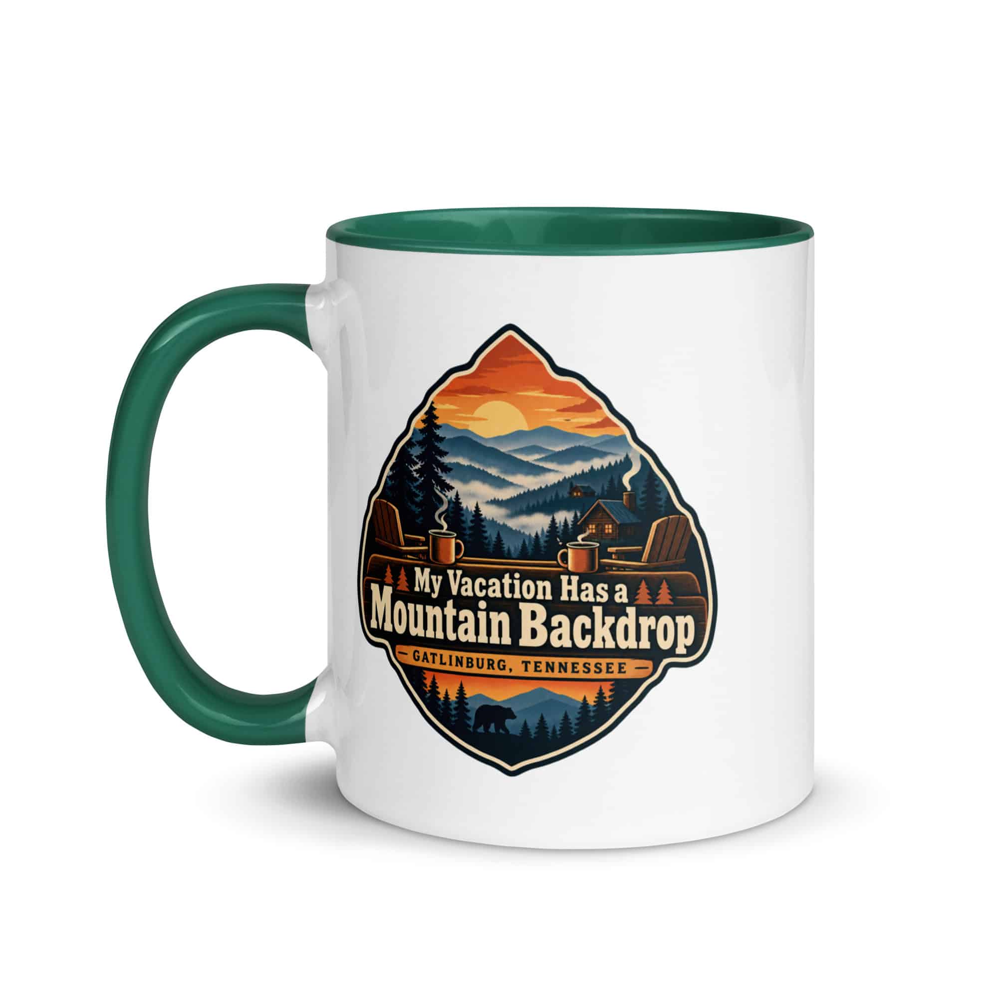Gatlinburg and the Smokies Color Inside Coffee Mug: My Vacation Has a Mountain Backdrop, Scenic Shield Badge