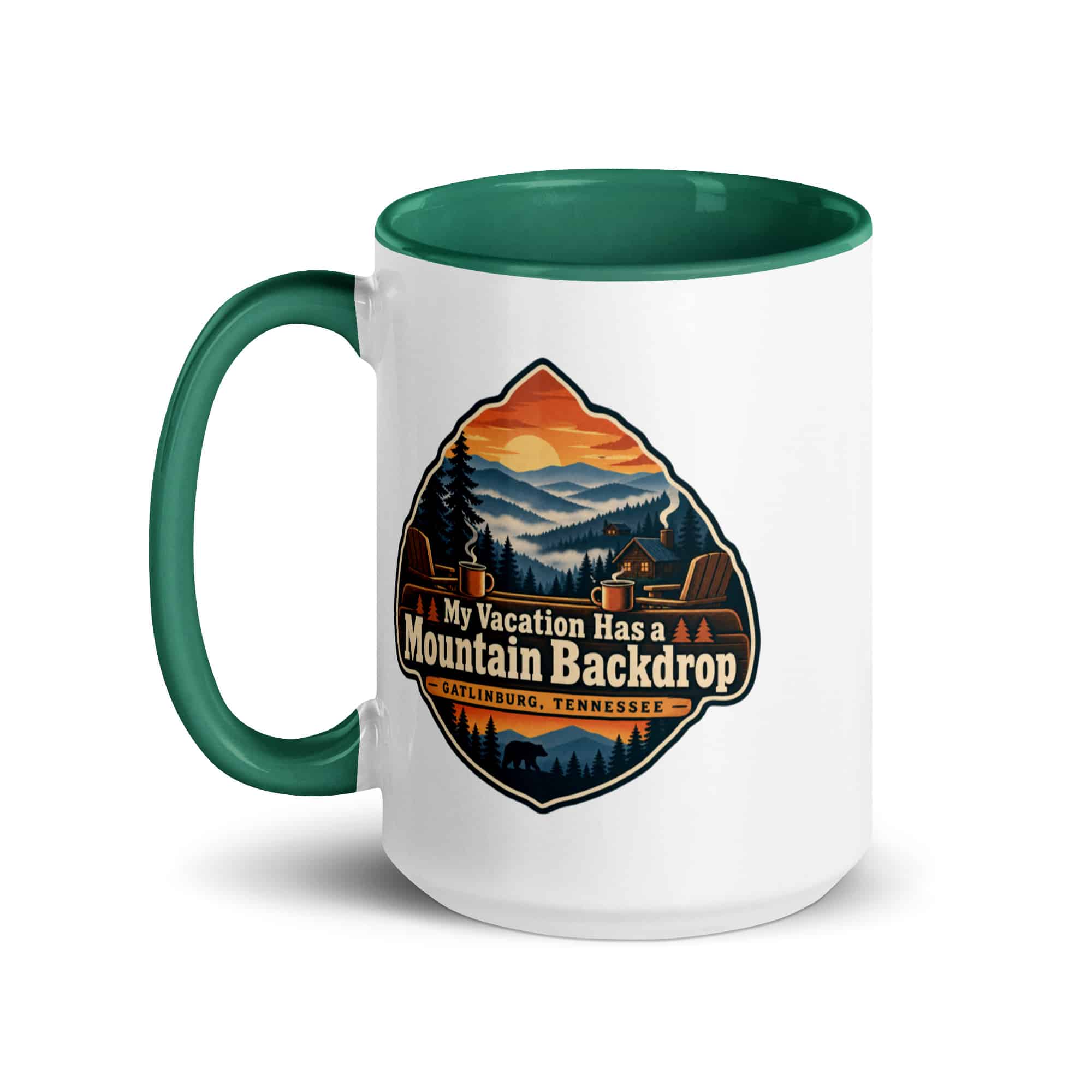 Gatlinburg and the Smokies Color Inside Coffee Mug: My Vacation Has a Mountain Backdrop, Scenic Shield Badge