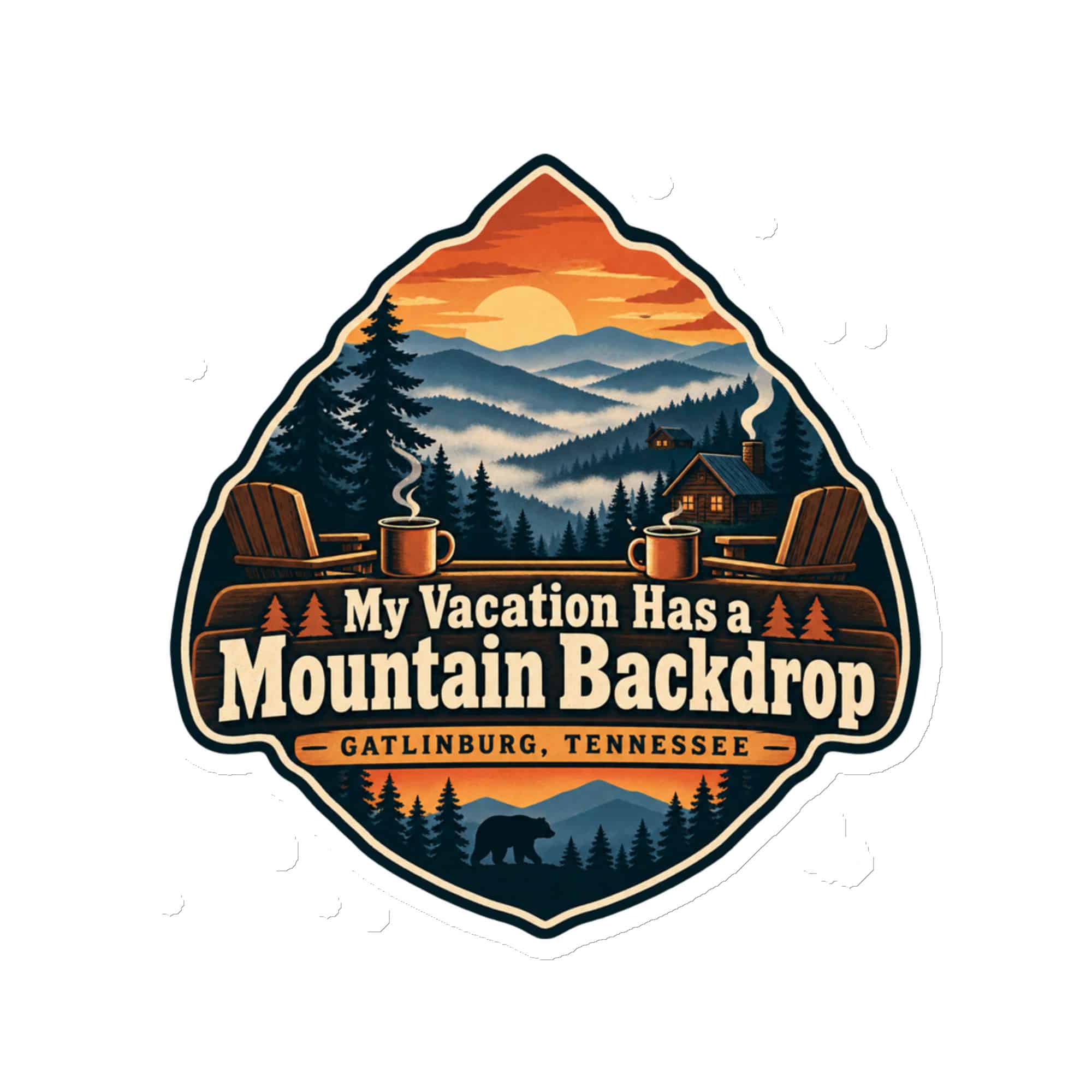 Gatlinburg and the Smokies Die-Cut Magnet: My Vacation Has a Mountain Backdrop, Scenic Shield Badge