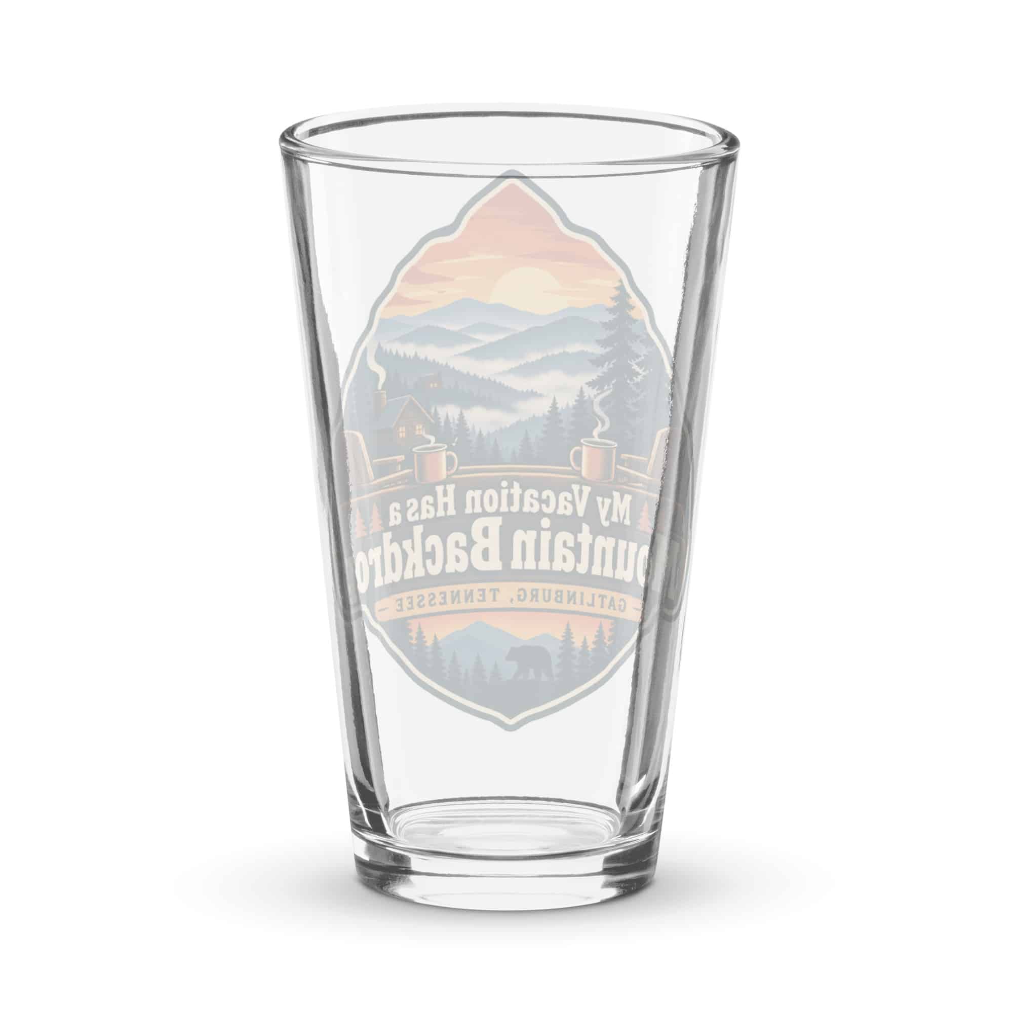 Gatlinburg and the Smokies Pint Glass: My Vacation Has a Mountain Backdrop, Scenic Shield Badge