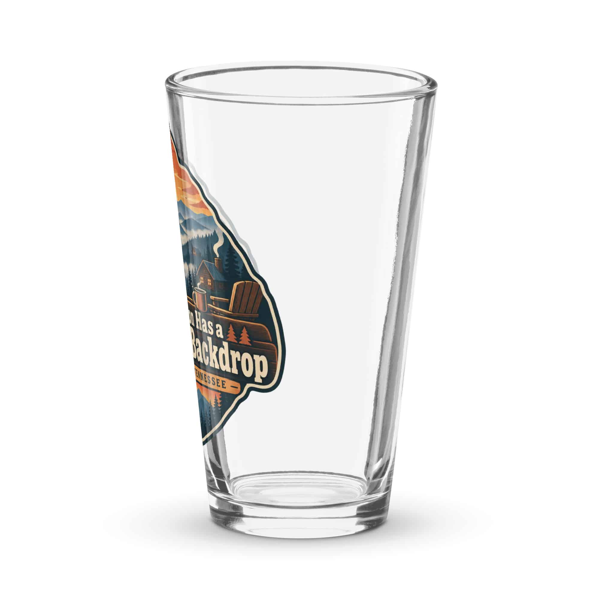 Gatlinburg and the Smokies Pint Glass: My Vacation Has a Mountain Backdrop, Scenic Shield Badge