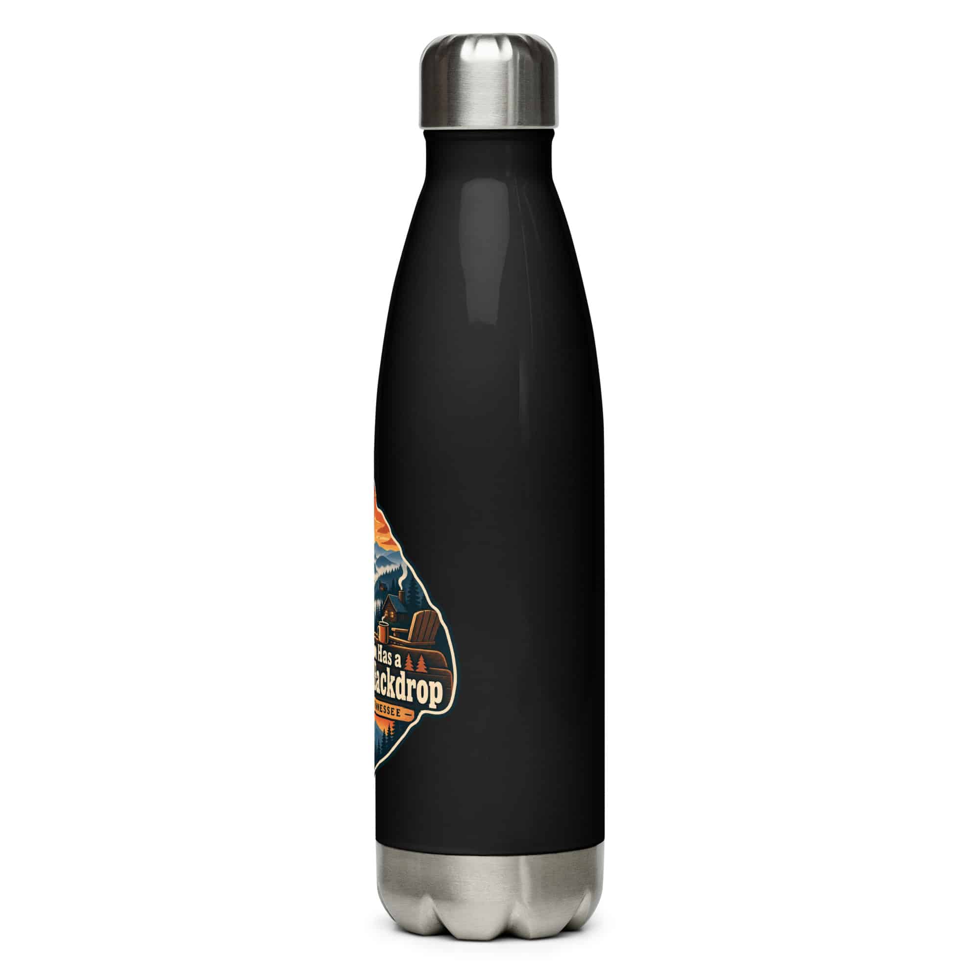 Gatlinburg and the Smokies Stainless Steel Water Bottle: My Vacation Has a Mountain Backdrop, Scenic Shield Badge