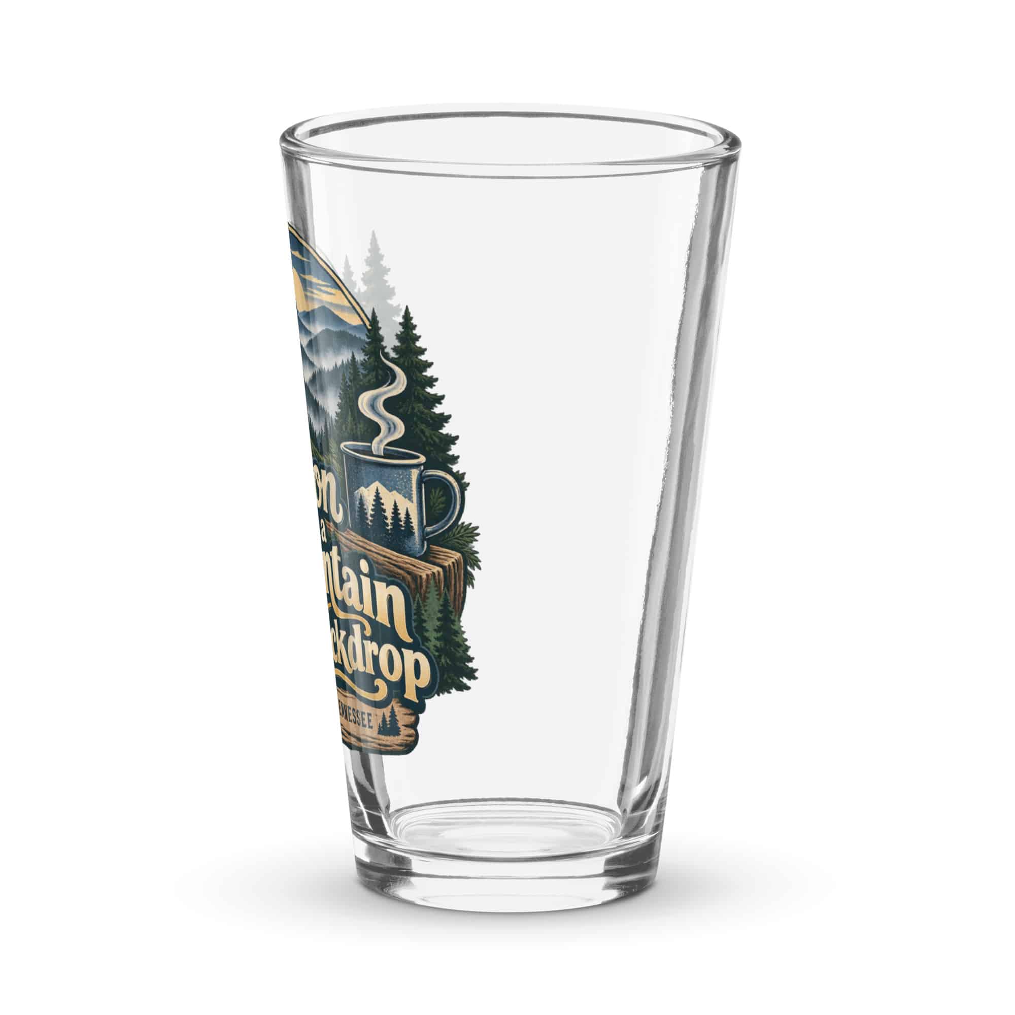 Gatlinburg and the Smokies Pint Glass: My Vacation Has a Mountain Backdrop, Woodland Scenic Lettering