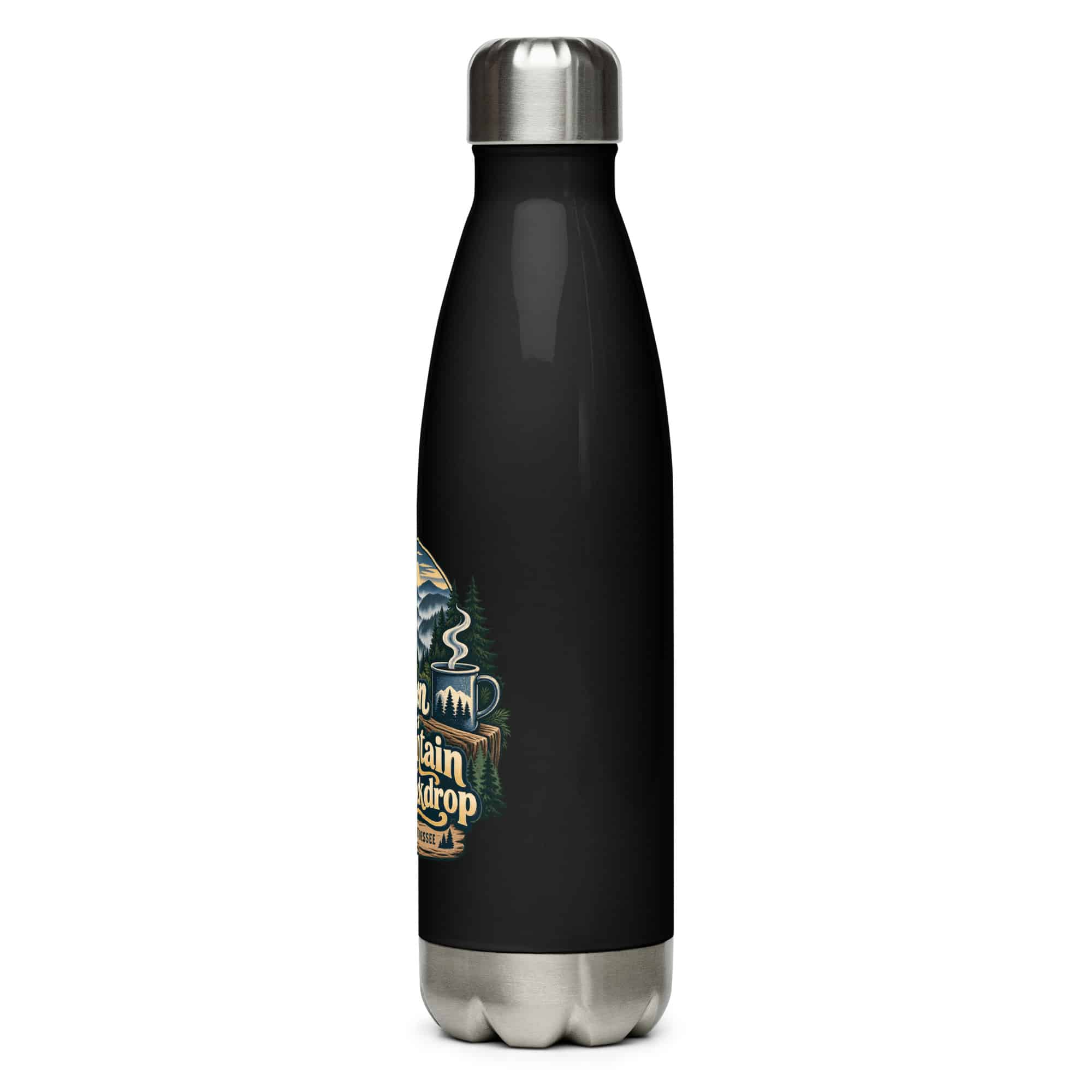 Gatlinburg and the Smokies Stainless Steel Water Bottle: My Vacation Has a Mountain Backdrop, Woodland Scenic Lettering