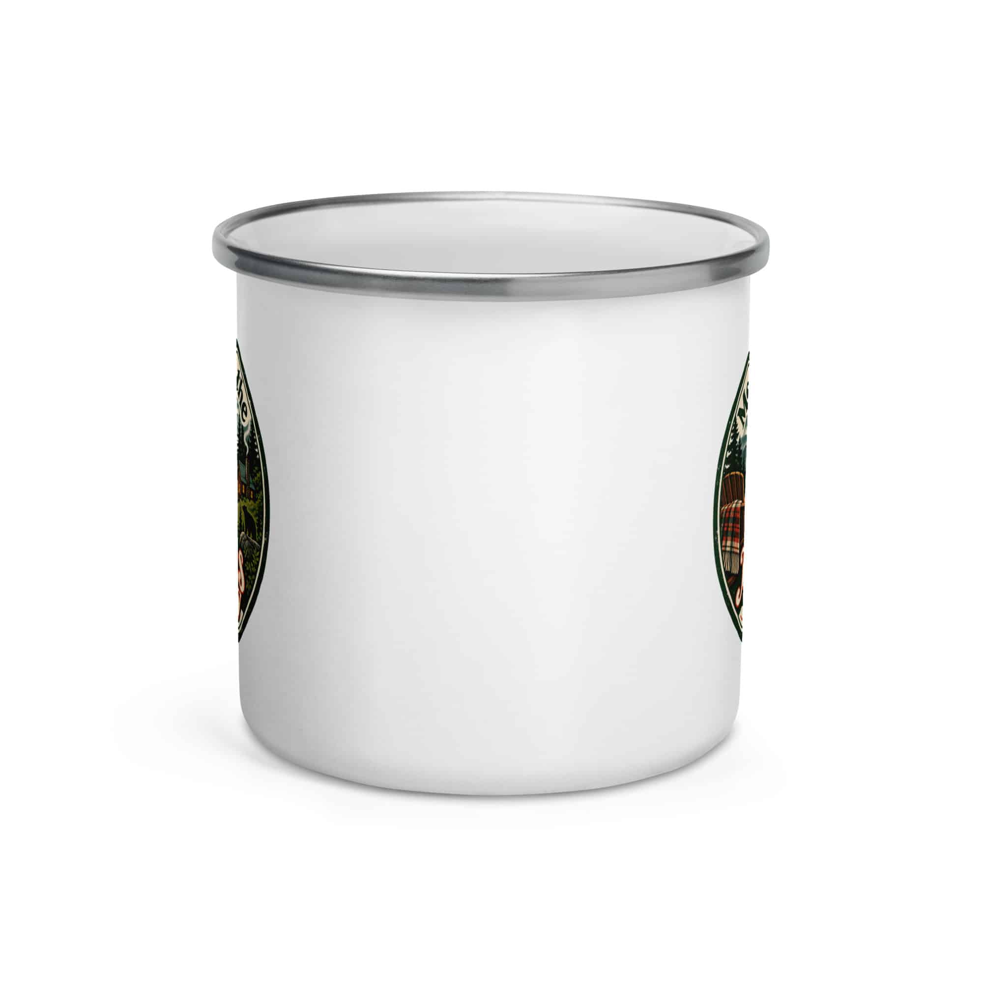 Gatlinburg and the Smokies Enamel Camp Mug: Meet Me Where the Mountains Get Smoky, Vintage Round Badge