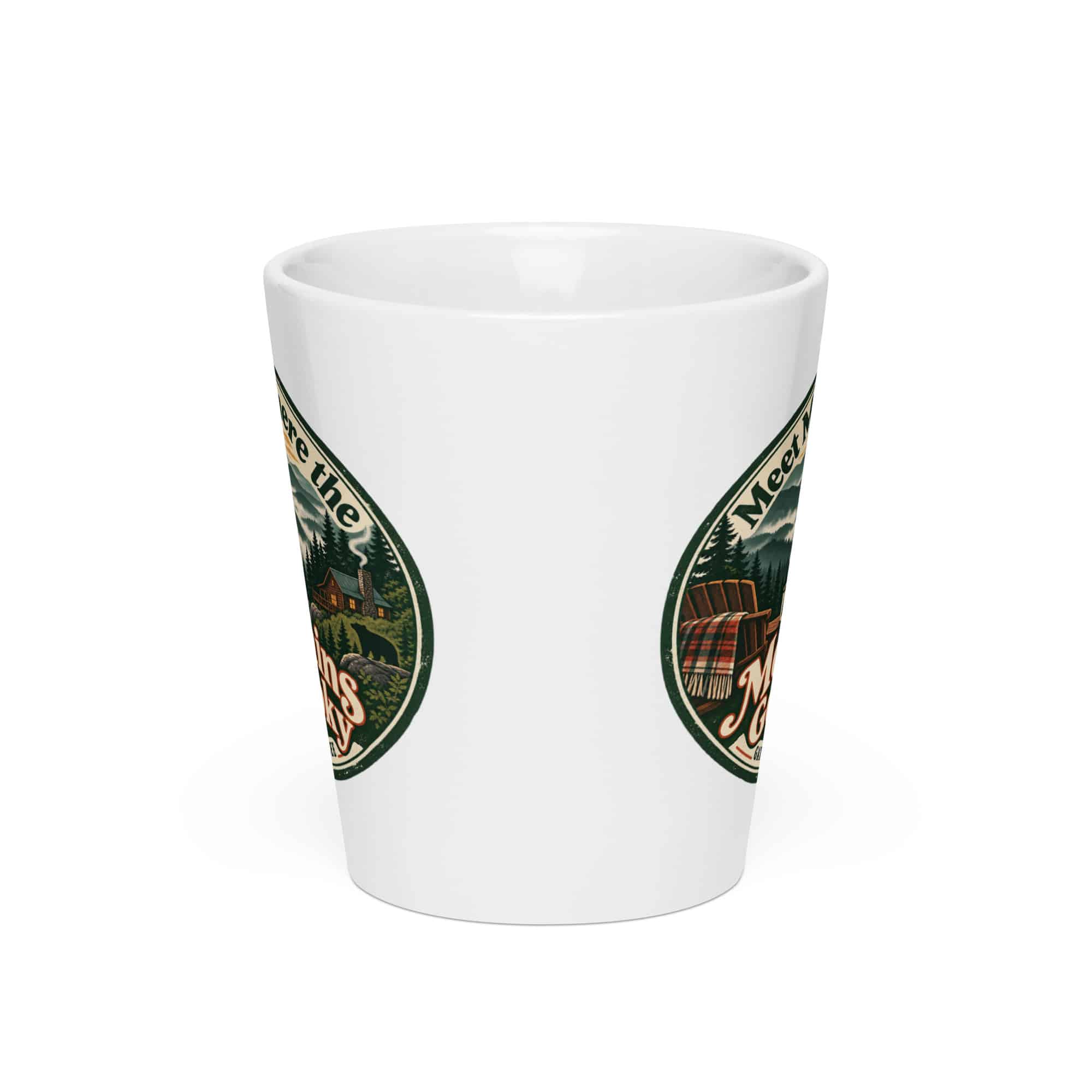 Gatlinburg and the Smokies Latte Mug: Meet Me Where the Mountains Get Smoky, Vintage Round Badge