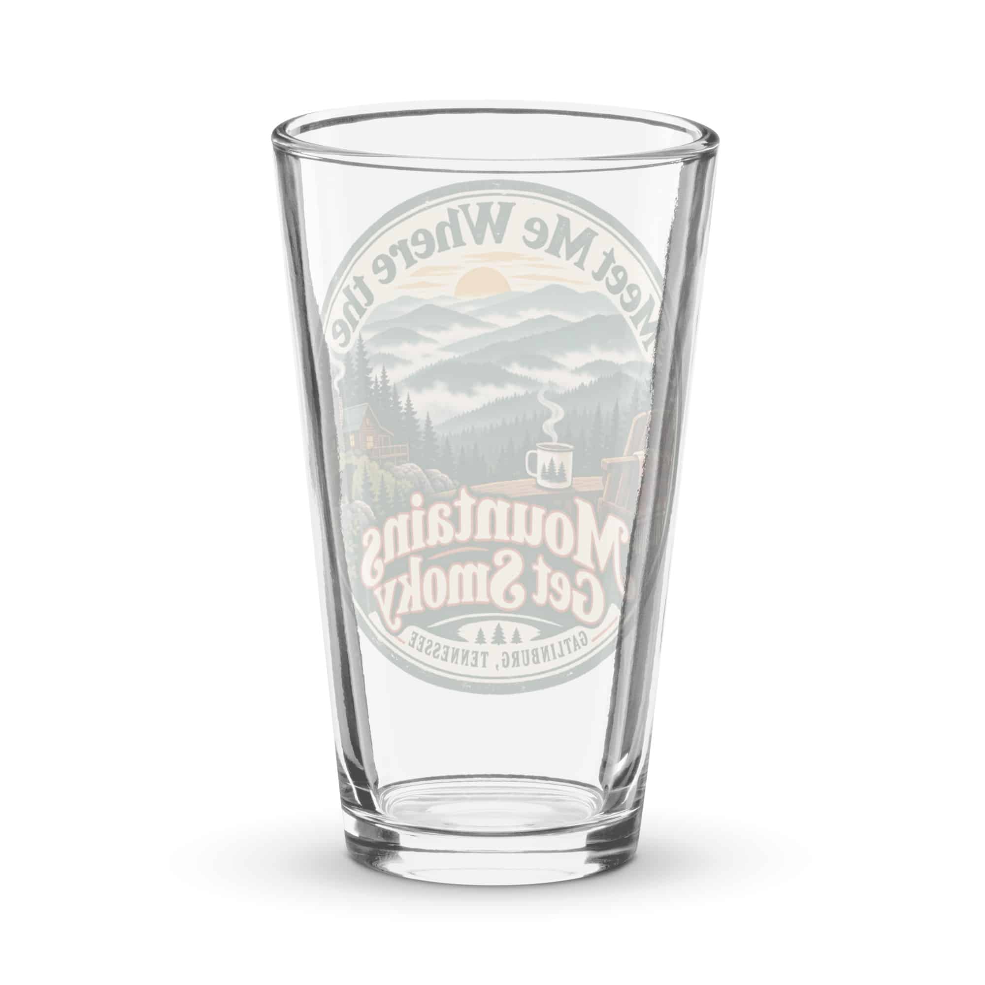Gatlinburg and the Smokies Pint Glass: Meet Me Where the Mountains Get Smoky, Vintage Round Badge