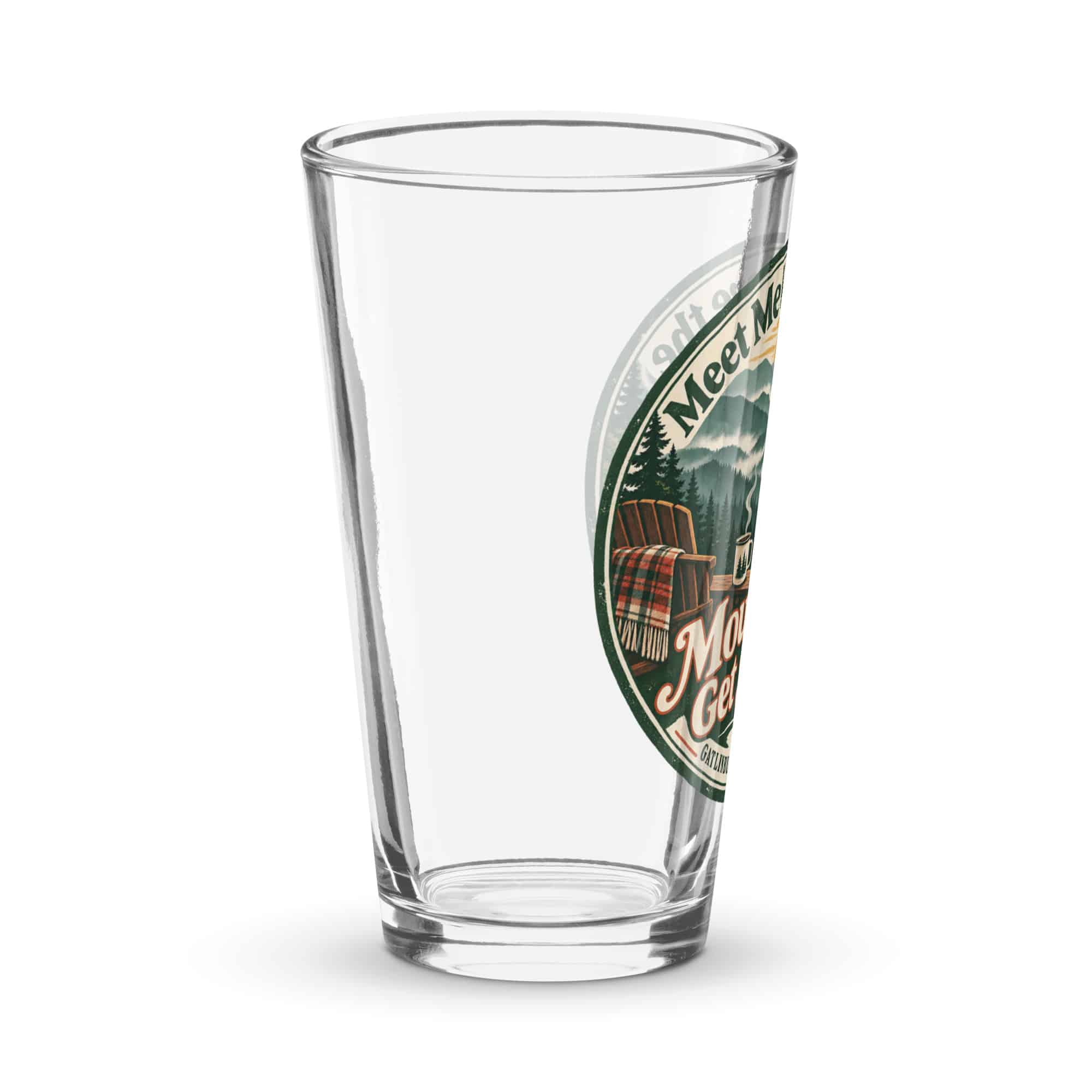 Gatlinburg and the Smokies Pint Glass: Meet Me Where the Mountains Get Smoky, Vintage Round Badge