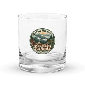 Gatlinburg and the Smokies Rocks Glass: Meet Me Where the Mountains Get Smoky, Vintage Round Badge - 10.5 oz - Main