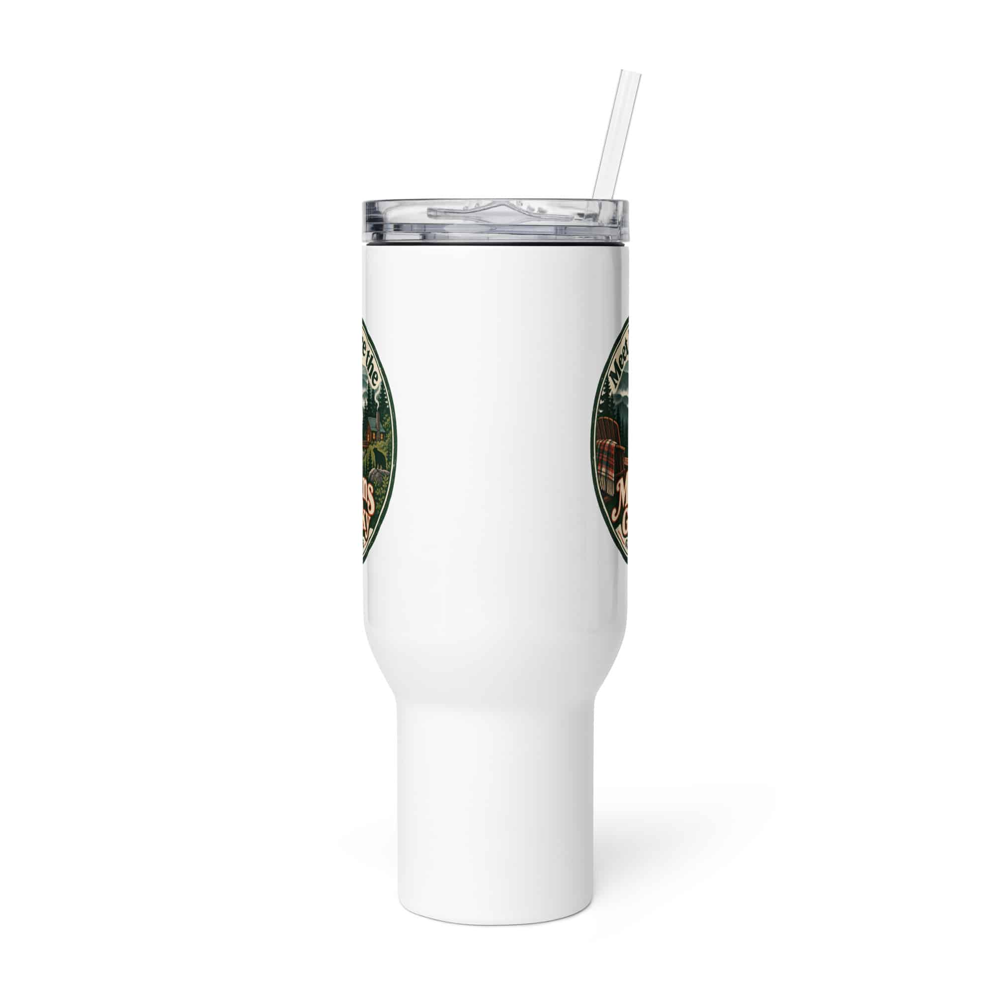 Gatlinburg and the Smokies Travel Mug: Meet Me Where the Mountains Get Smoky, Vintage Round Badge