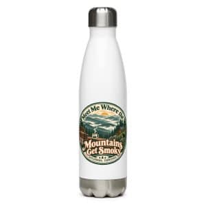 Gatlinburg and the Smokies Stainless Steel Water Bottle: Meet Me Where the Mountains Get Smoky, Vintage Round Badge - 17 oz - Main