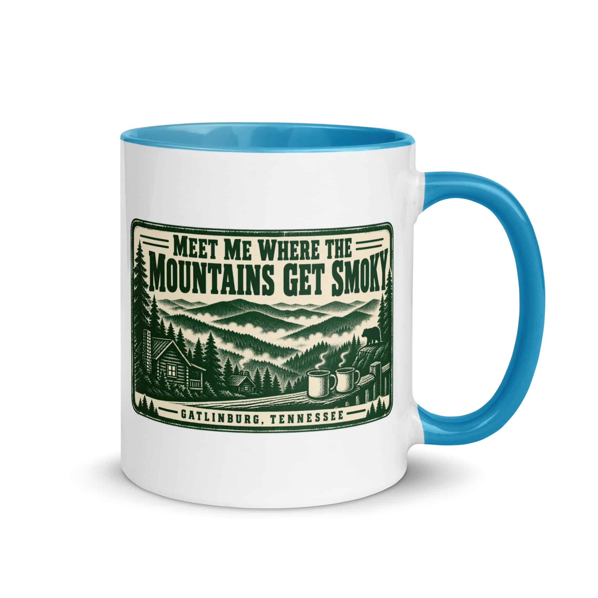 Gatlinburg and the Smokies Color Inside Coffee Mug: Meet Me Where the Mountains Get Smoky, Forest Ink Stamp