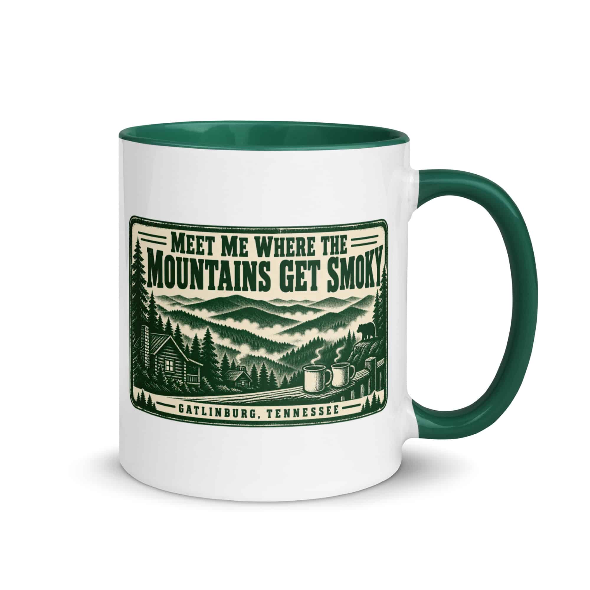 Gatlinburg and the Smokies Color Inside Coffee Mug: Meet Me Where the Mountains Get Smoky, Forest Ink Stamp