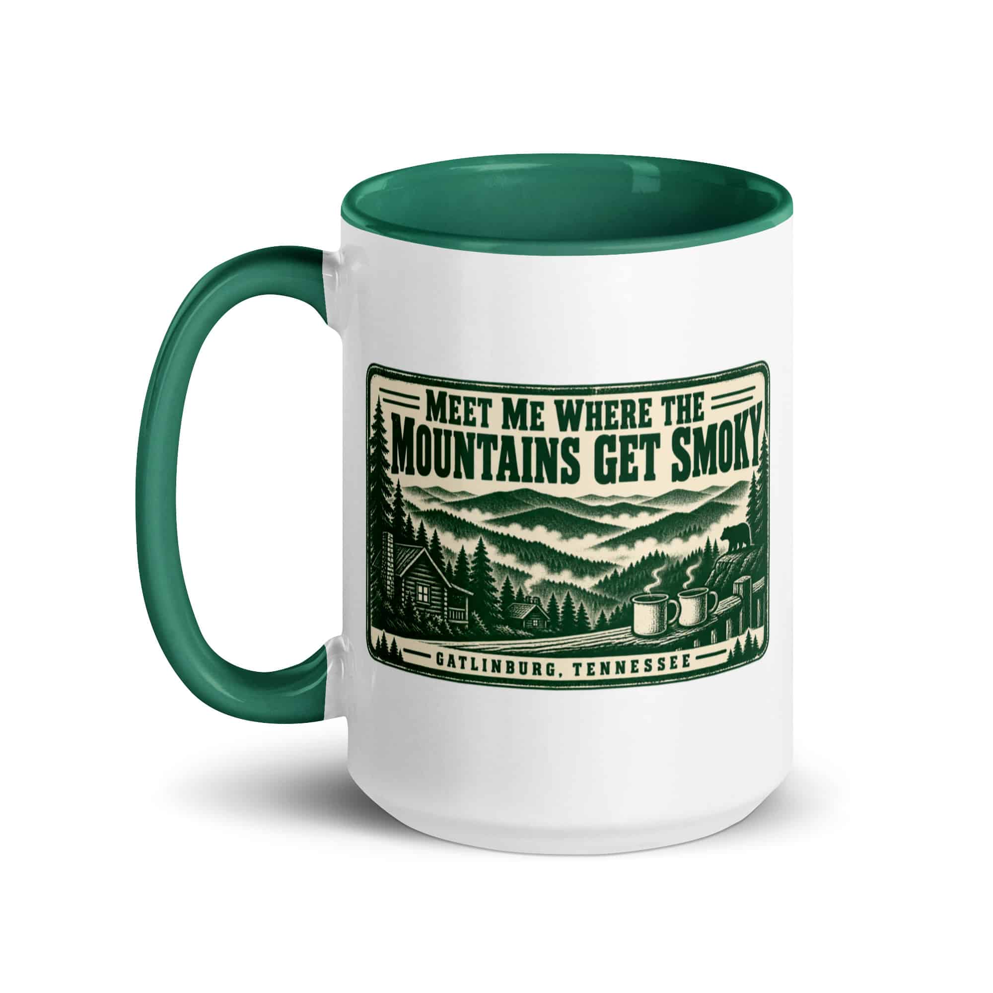 Gatlinburg and the Smokies Color Inside Coffee Mug: Meet Me Where the Mountains Get Smoky, Forest Ink Stamp